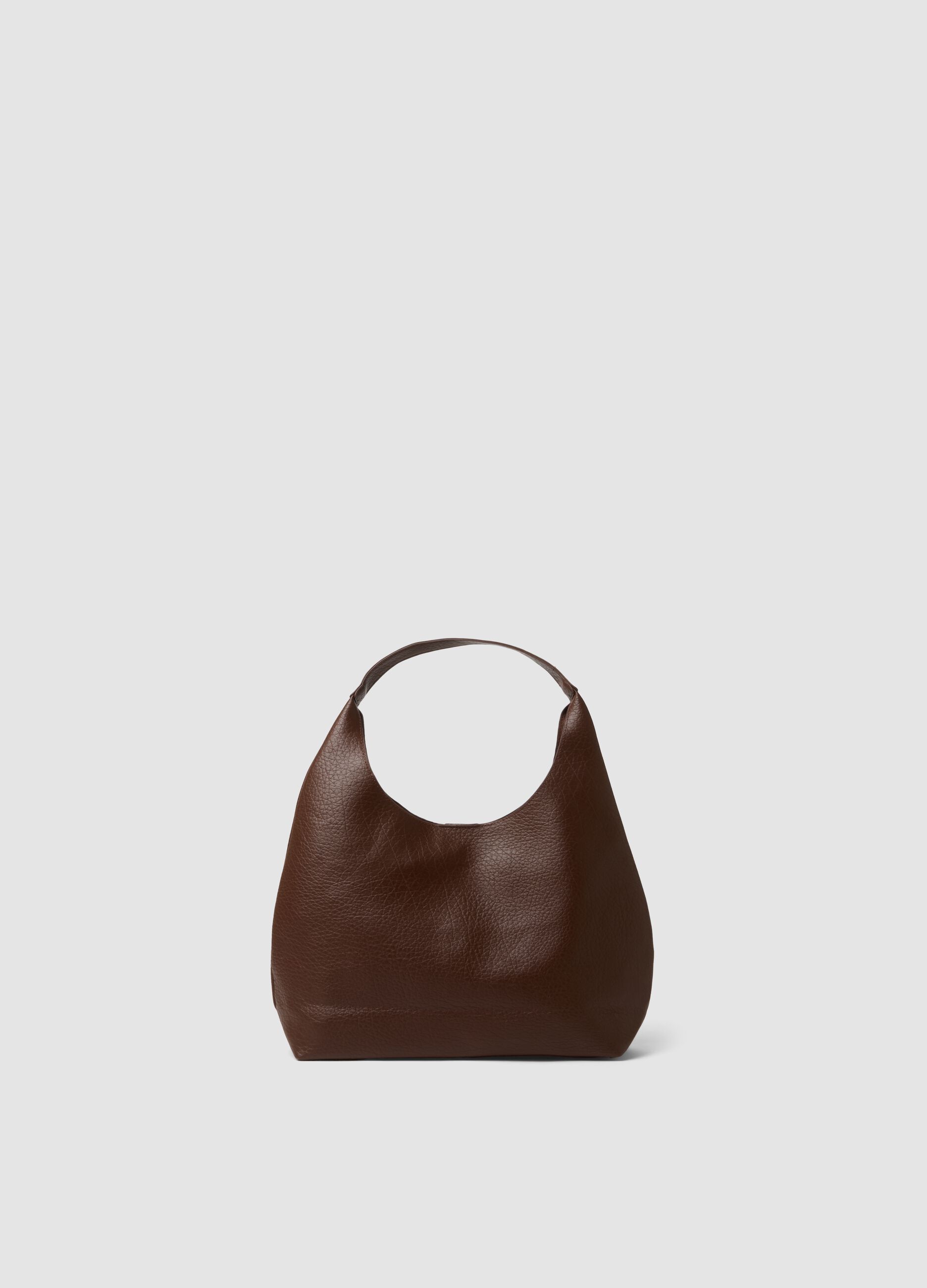 Brown hammered-effect shoulder bag with pouch