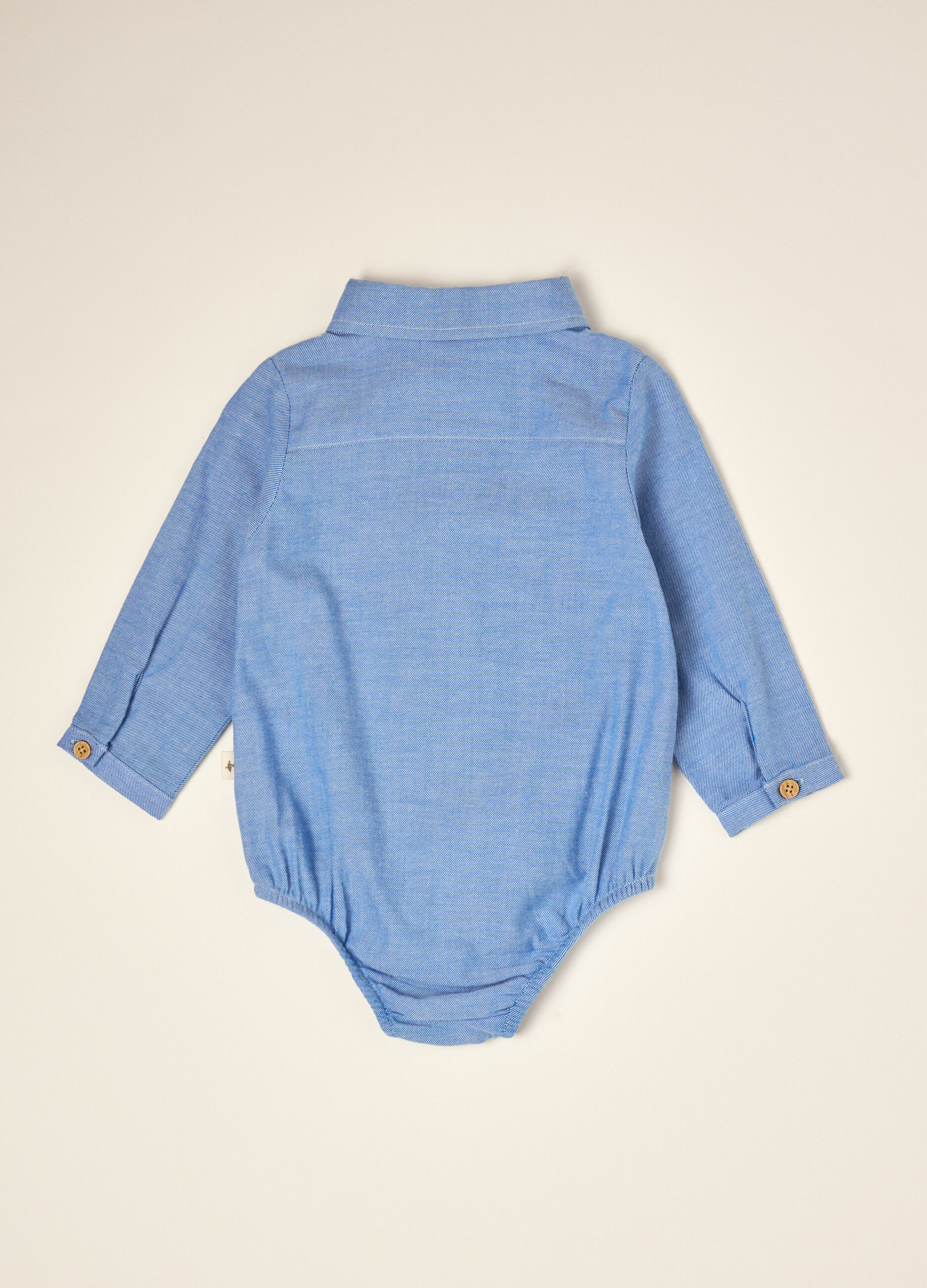 Light blue pure cotton shirt bodysuit with classic collar