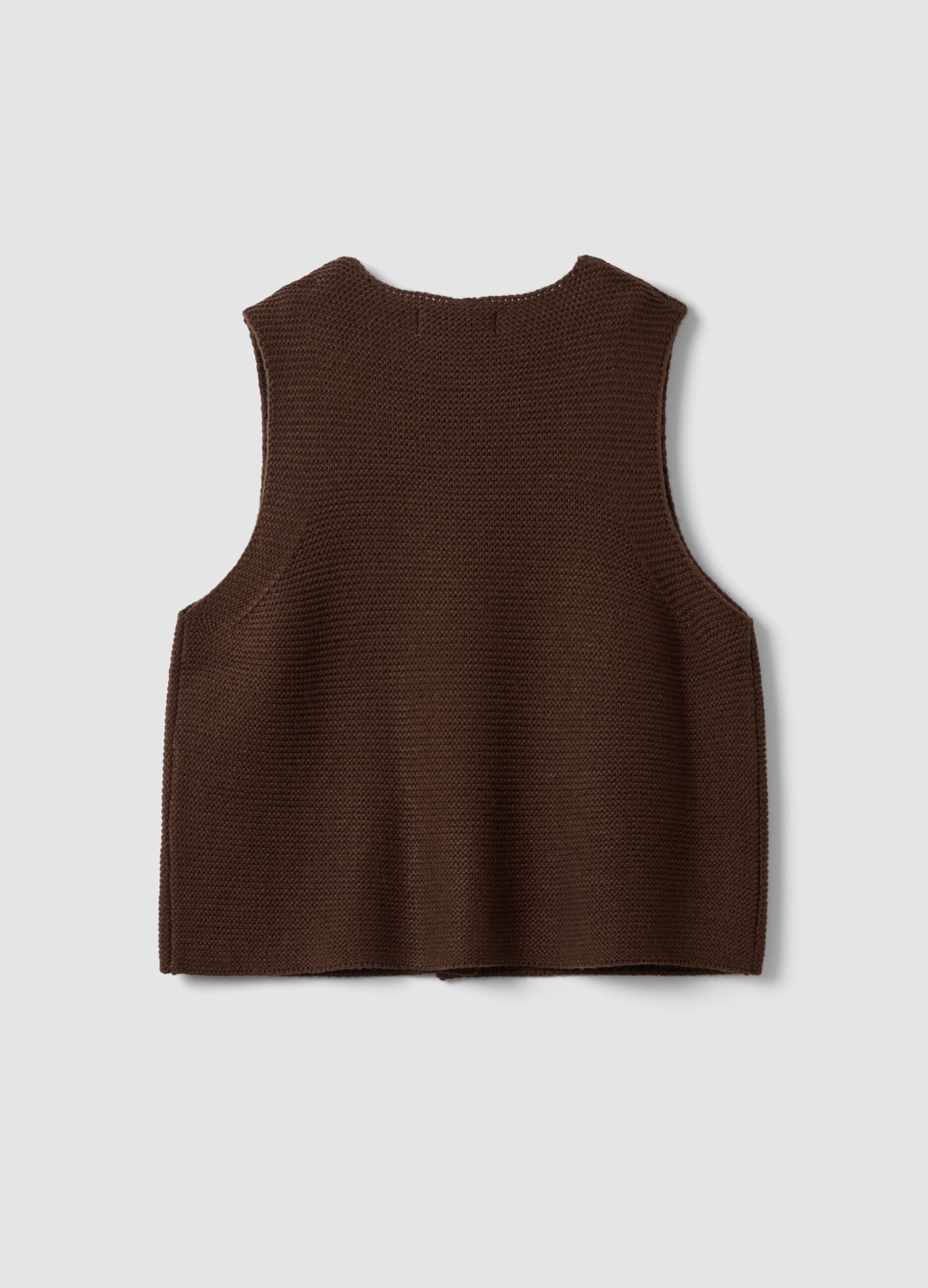 Brown wool-blend gilet with deep V-neck, regular fit