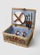 Brown picnic basket with striped lining_0