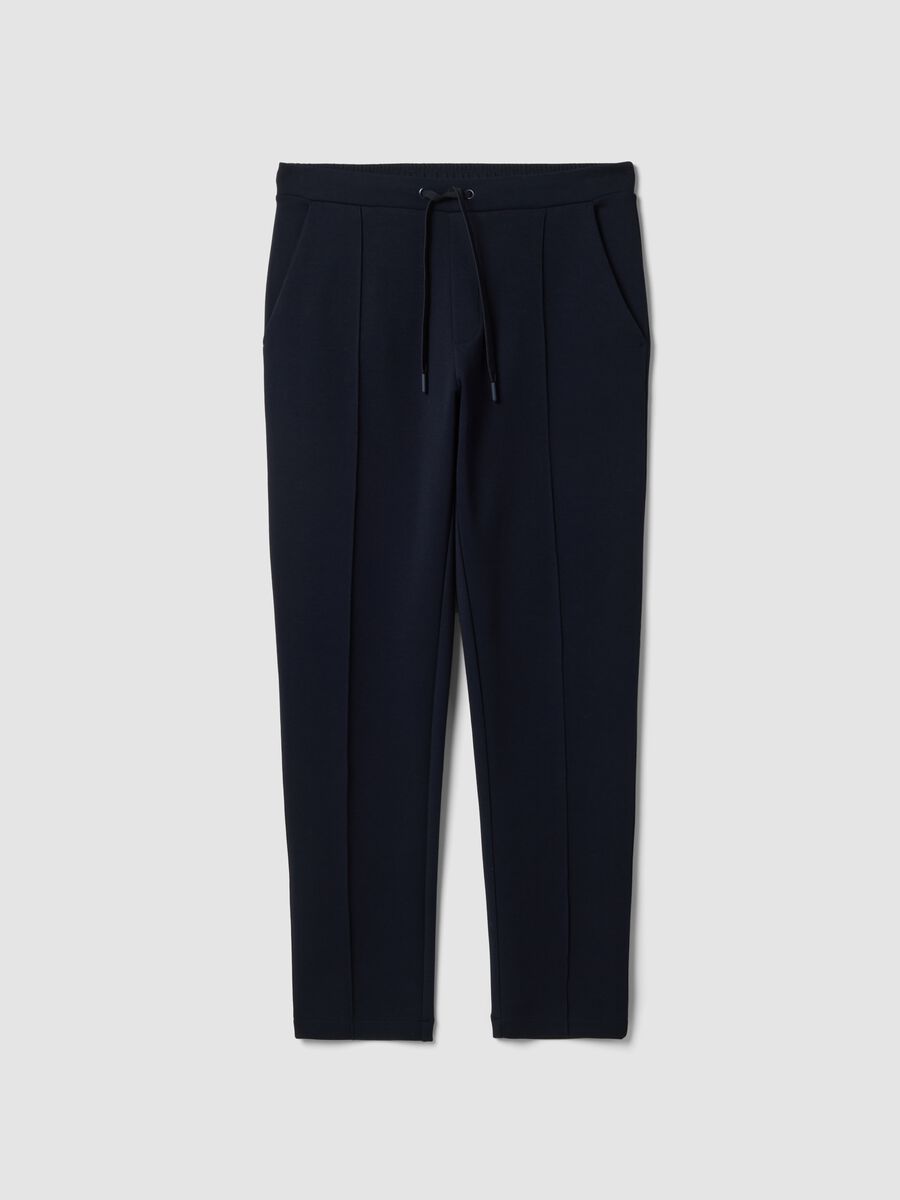 Blue regular-fit stretch cotton trousers_0