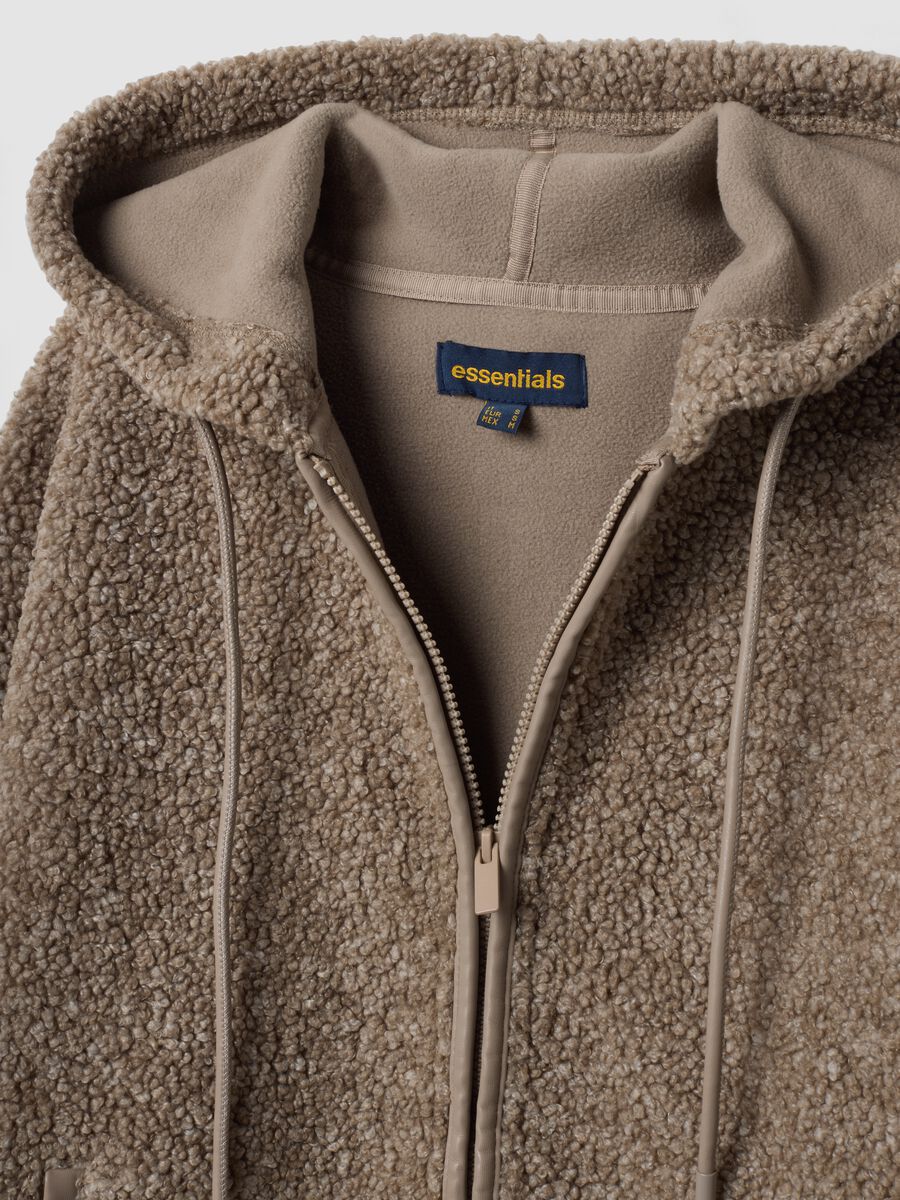 Light brown sherpa hoodie sweatshirt with crew neck_1