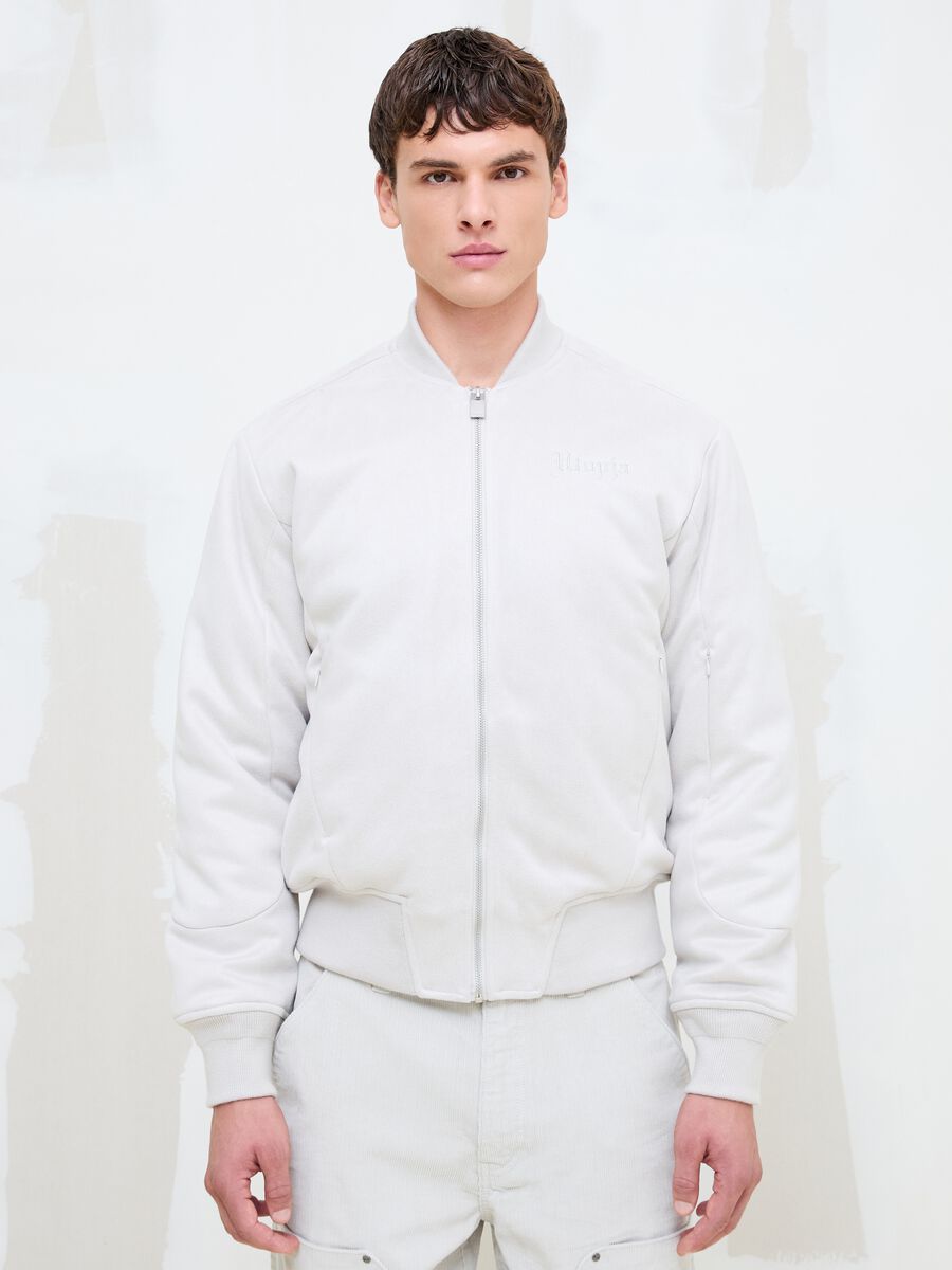 Faux Suede Bomber Jacket &ndash; Light Beige_0