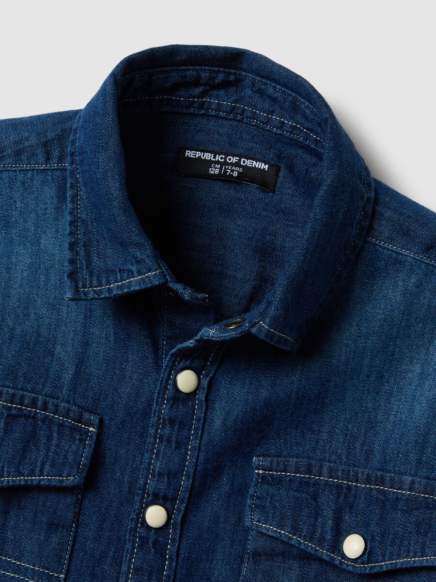 Boys' regular fit blue denim pure cotton shirt_2