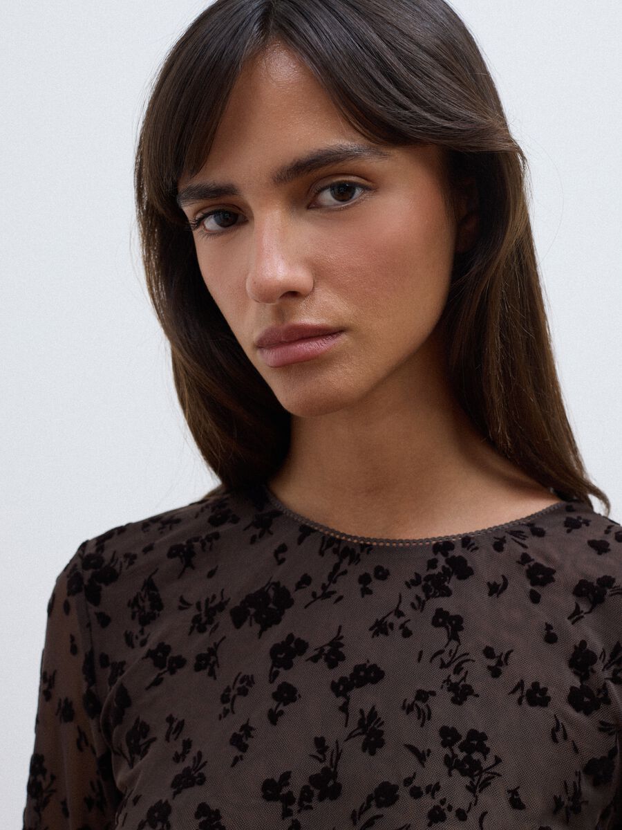 Black stretch floral-pattern T-shirt_2