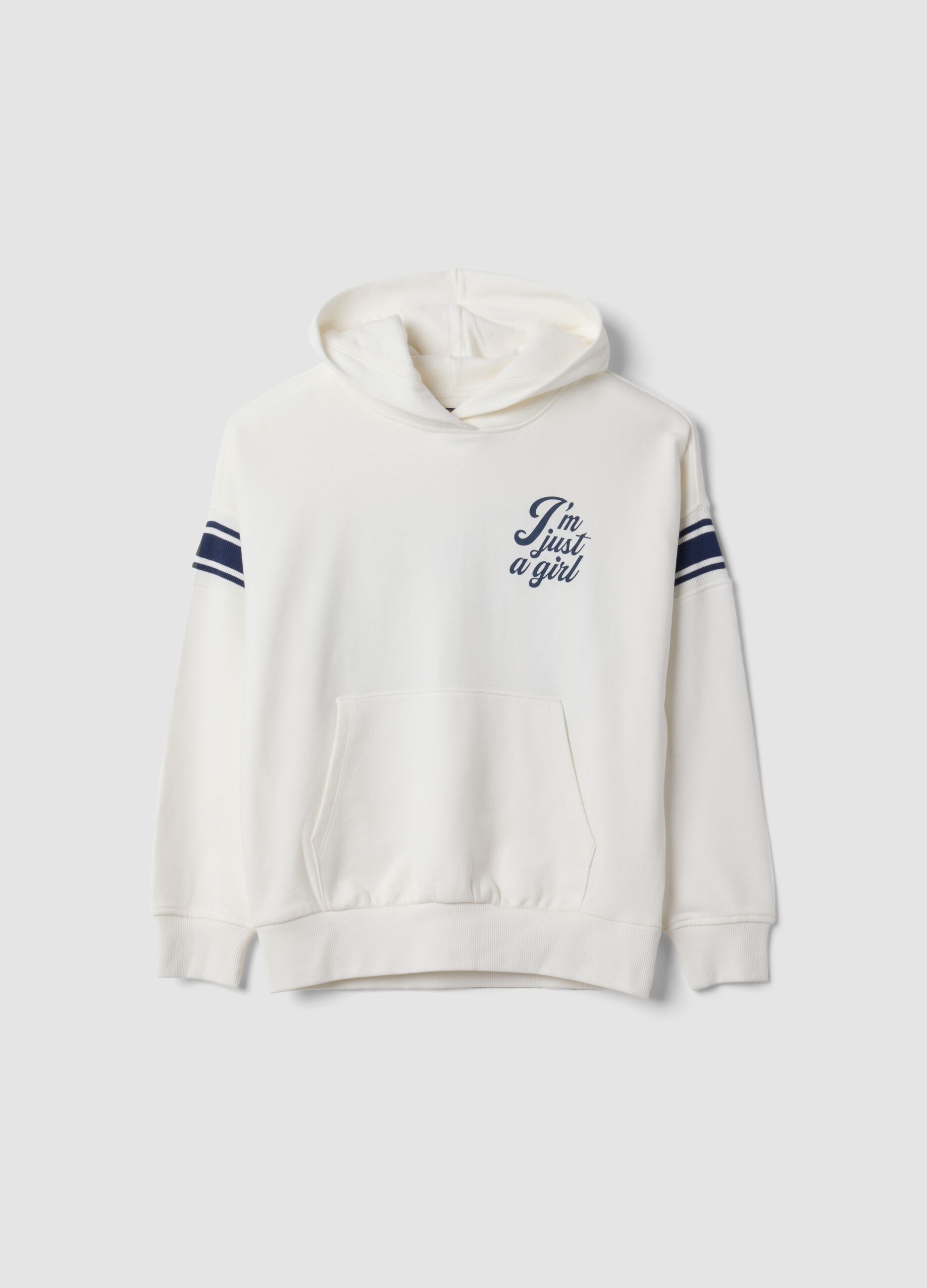 White 100% cotton hoodie with crew neck