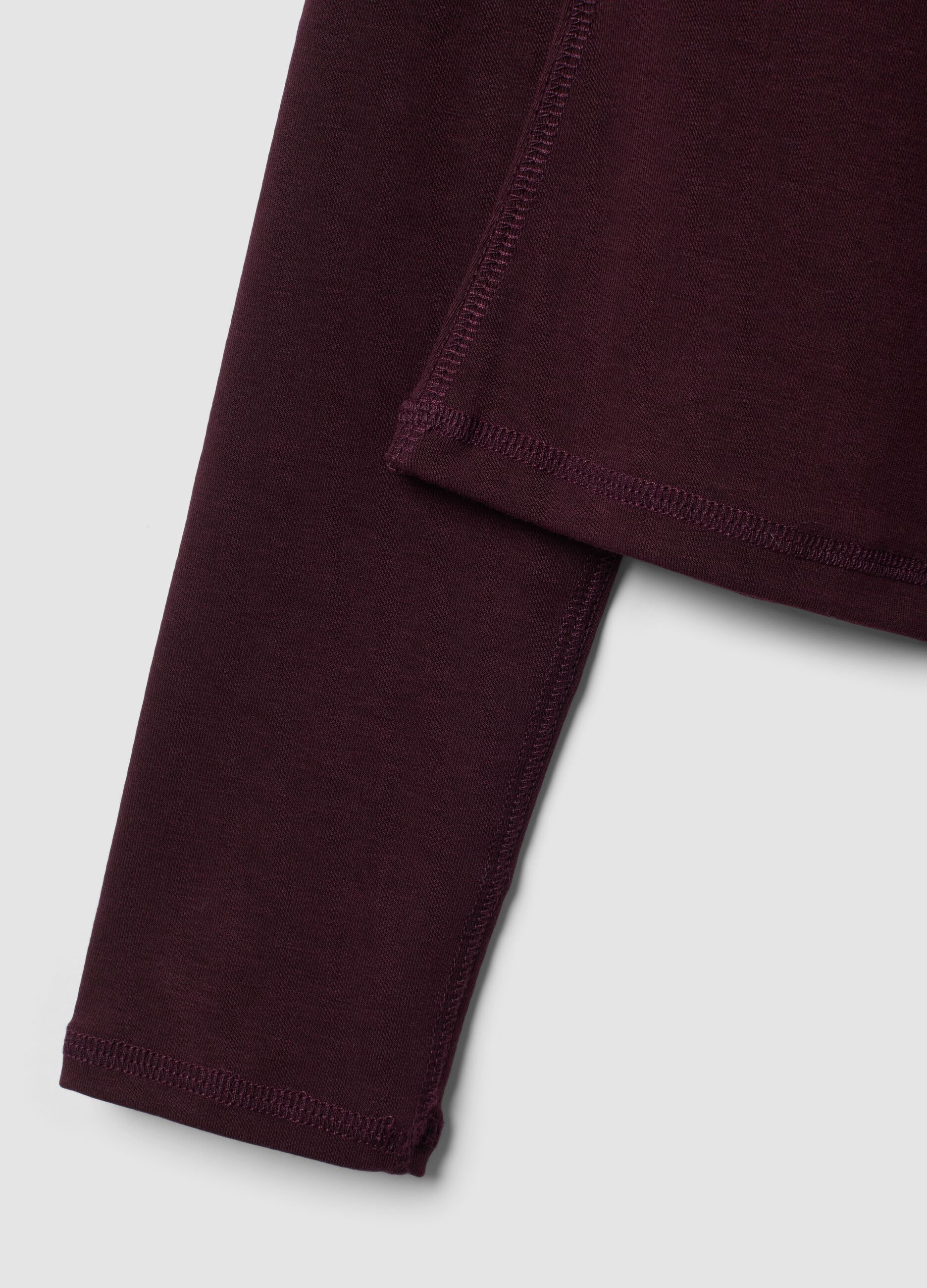 Purple stretch-viscose crew-neck top with hood