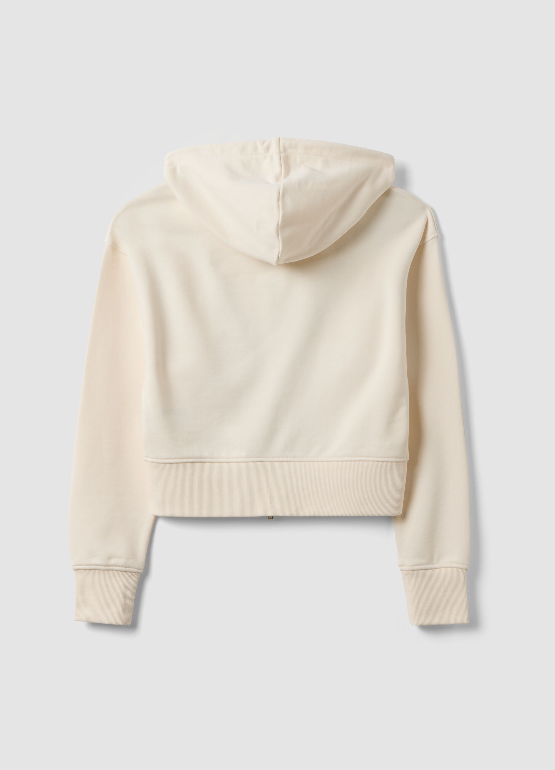 White fitted cotton-blend full-zip hoodie