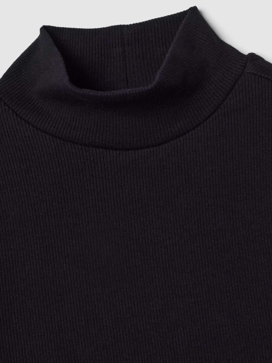 Black slim-fit ribbed stretch organic cotton T-shirt_2