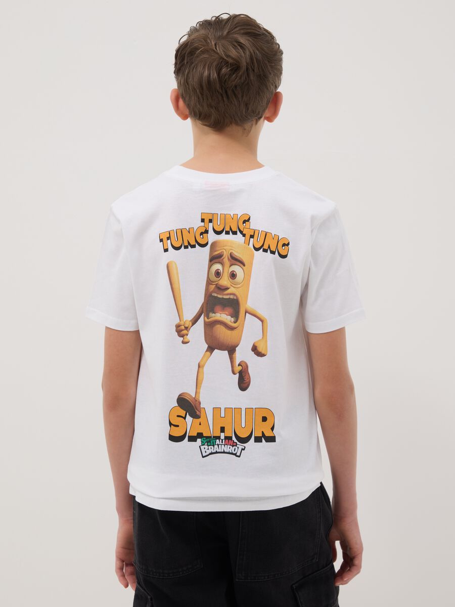 Boy's white pure cotton T-shirt, regular fit with prints_1