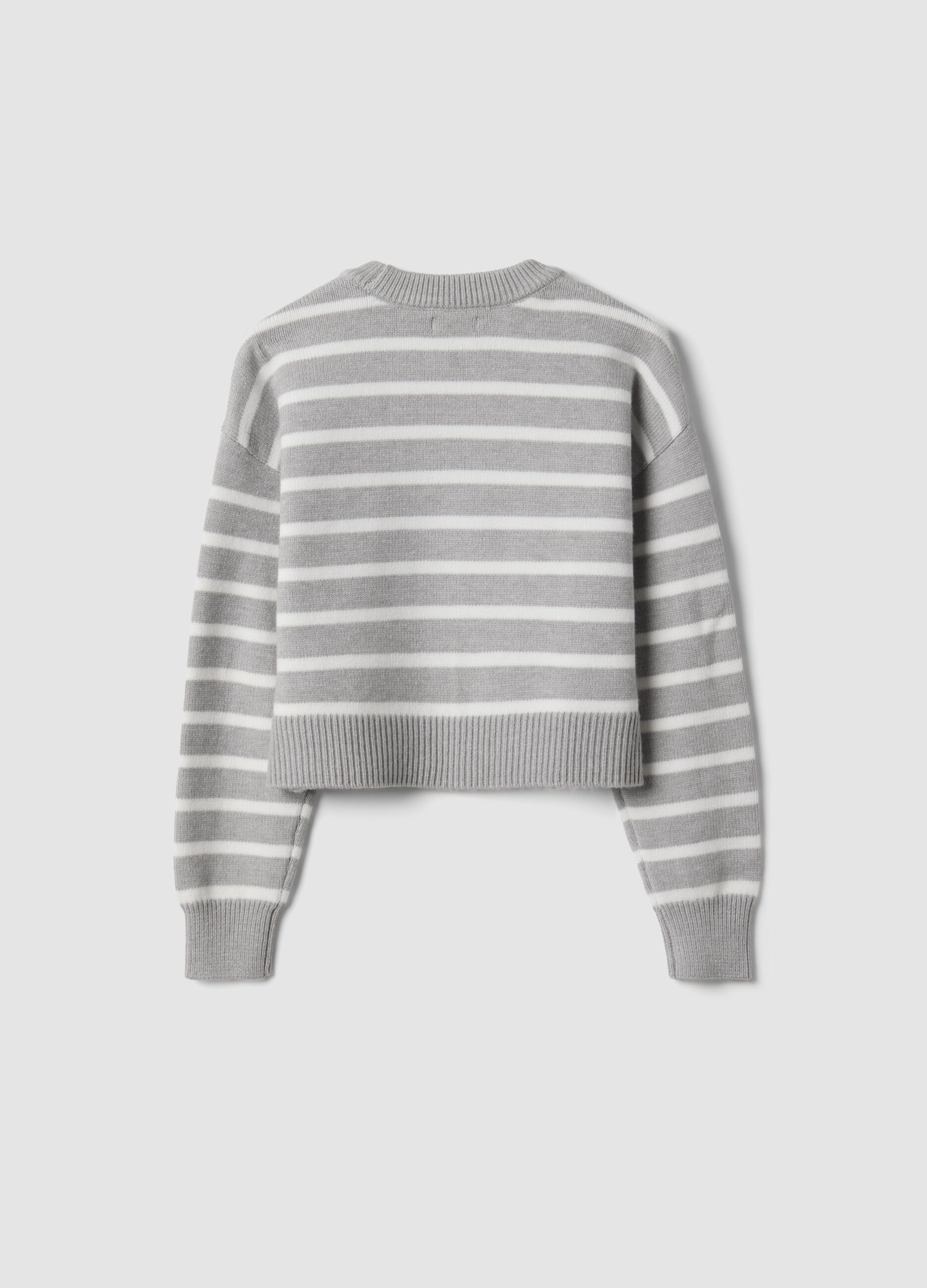 Grey striped viscose-blend crew-neck jumper