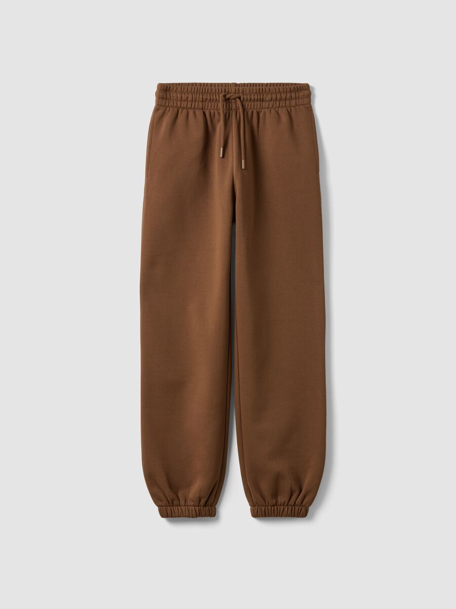 Brown cotton-blend jogger trousers with elasticated waist, regular fit_0