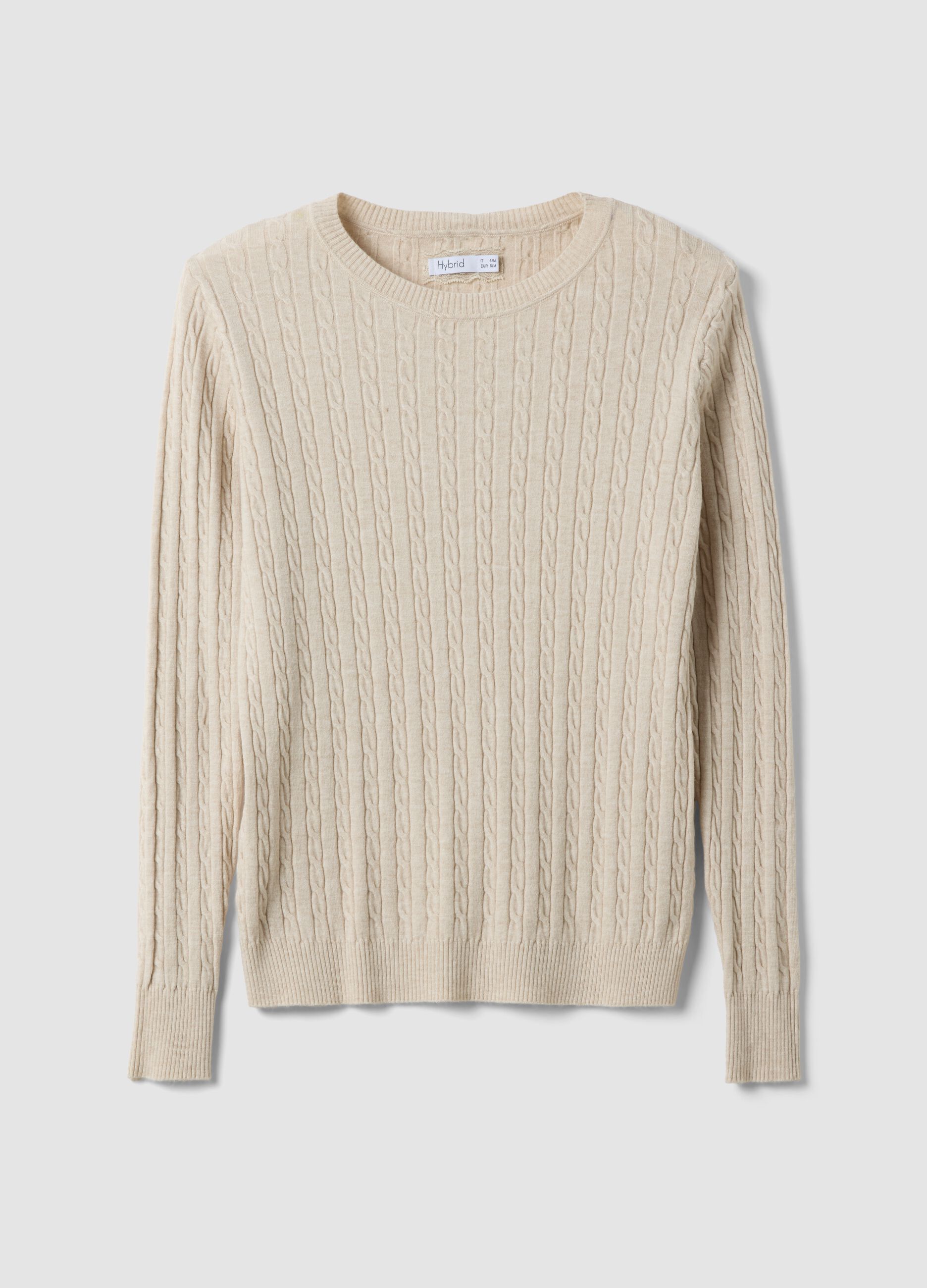 Maglia beige in misto viscosa a trecce regular fit