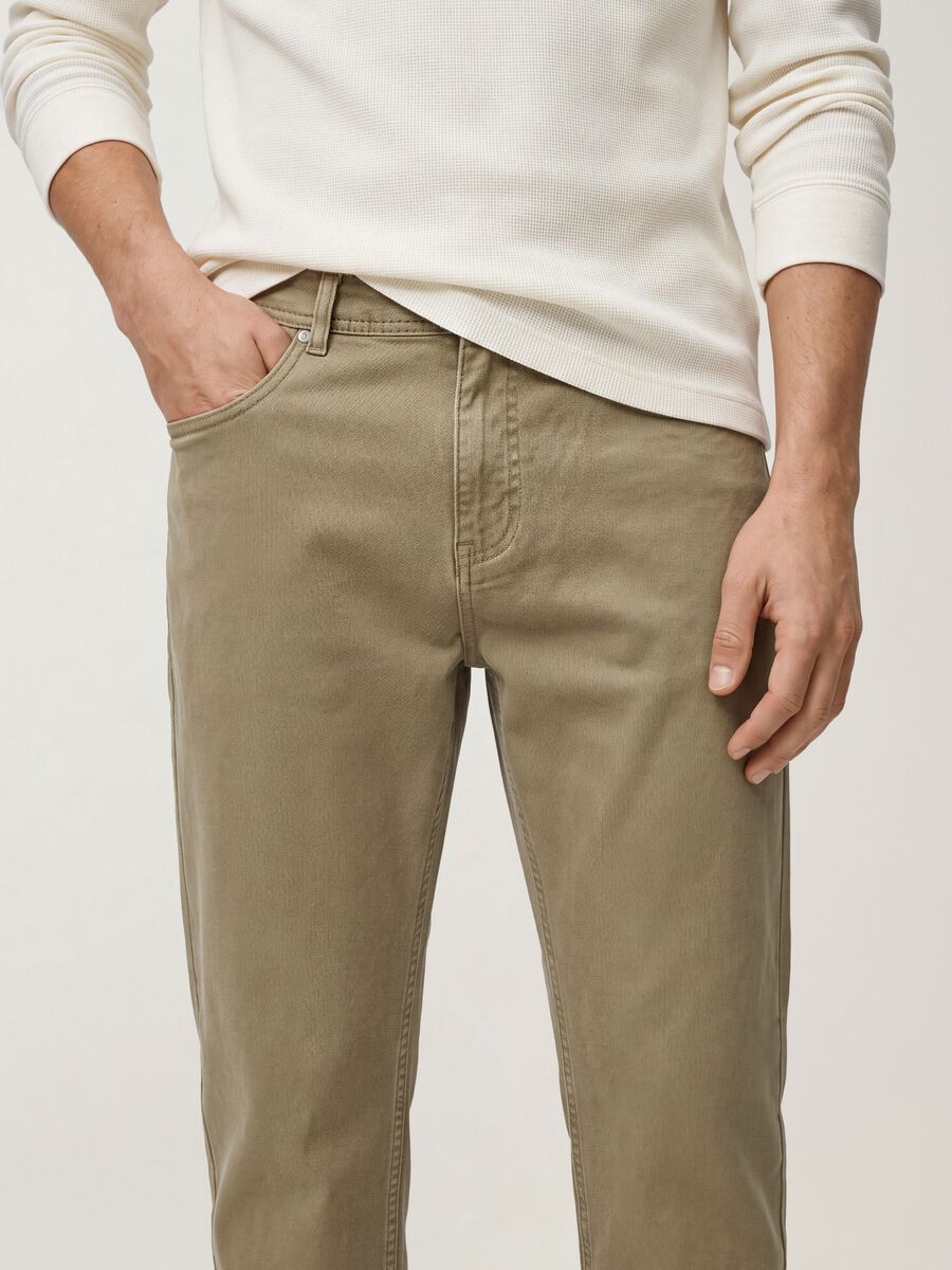 Pantaloni beige in cotone elasticizzato slim fit_3