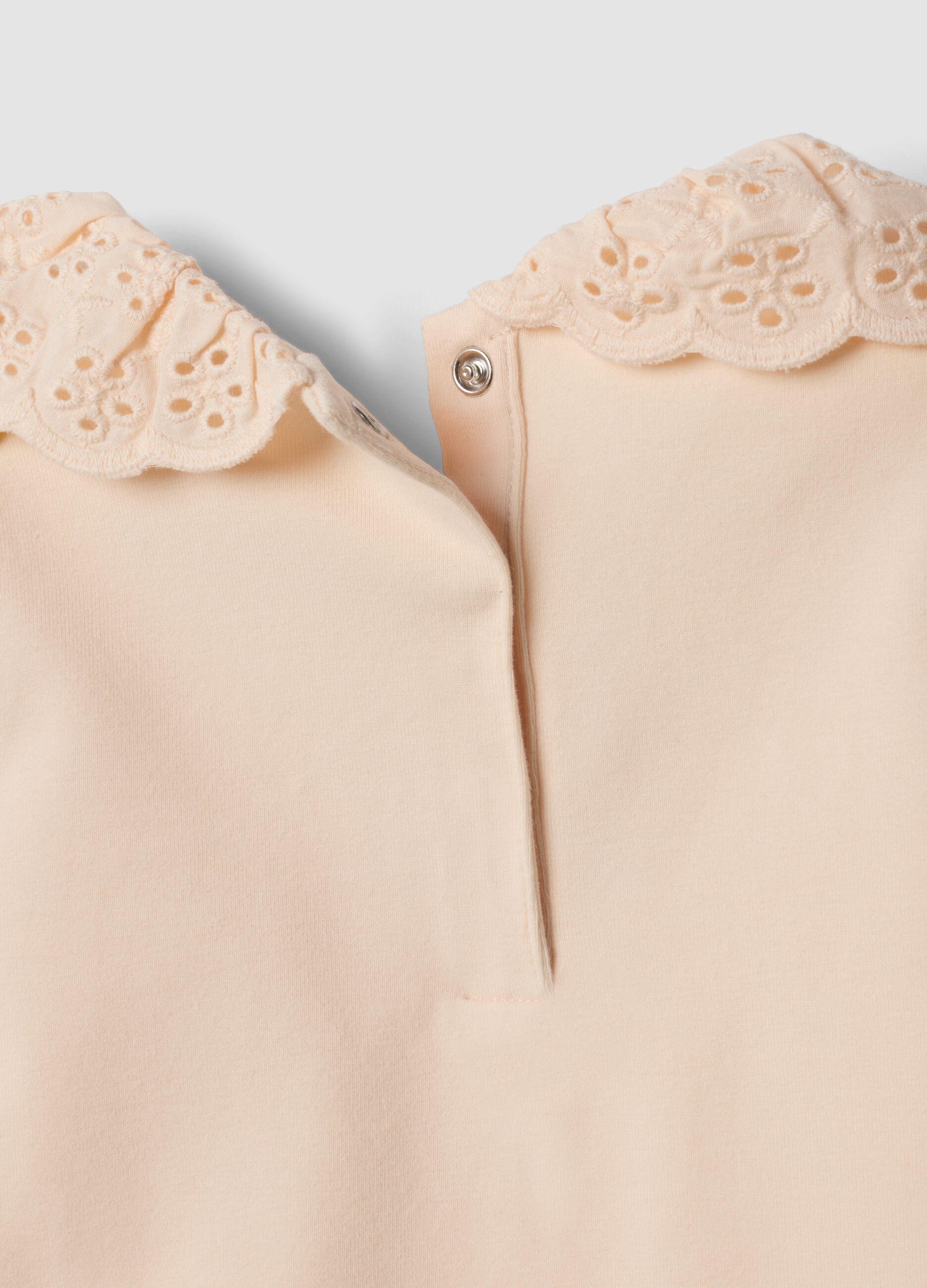 Orange organic stretch cotton top with broderie anglaise collar