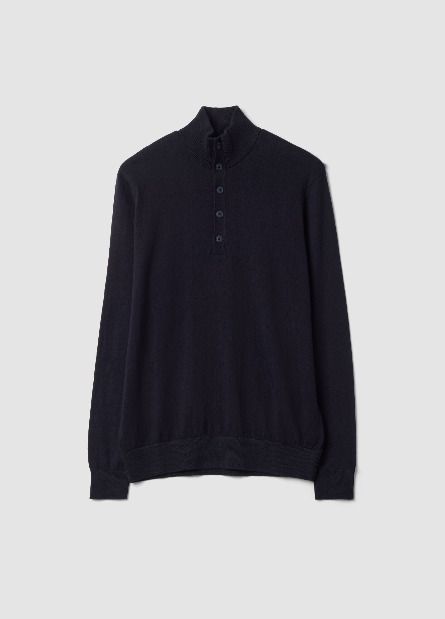 Blue cotton and cashmere blend jumper with collar