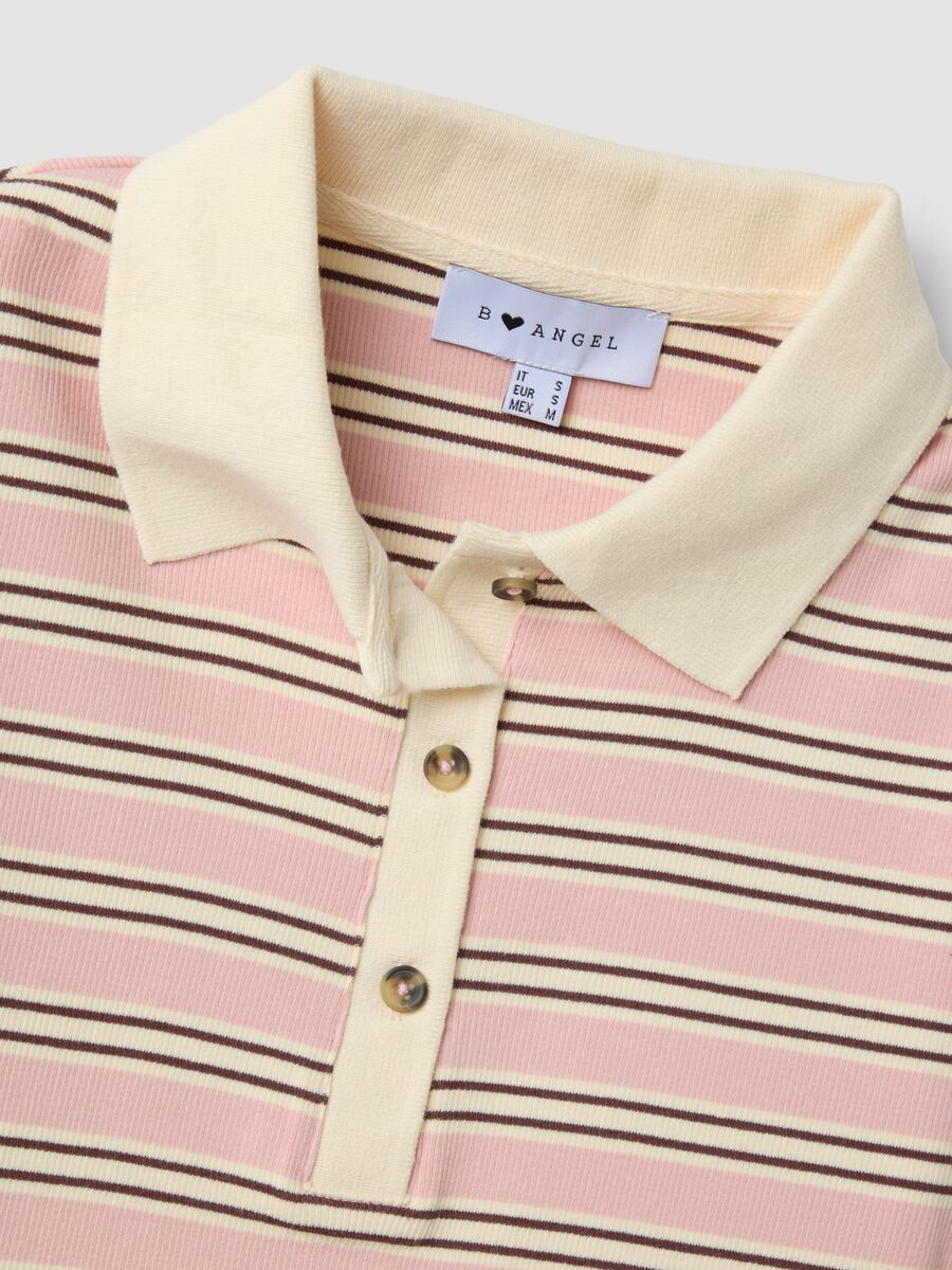 Pink striped stretch-cotton cropped polo shirt, regular fit_2