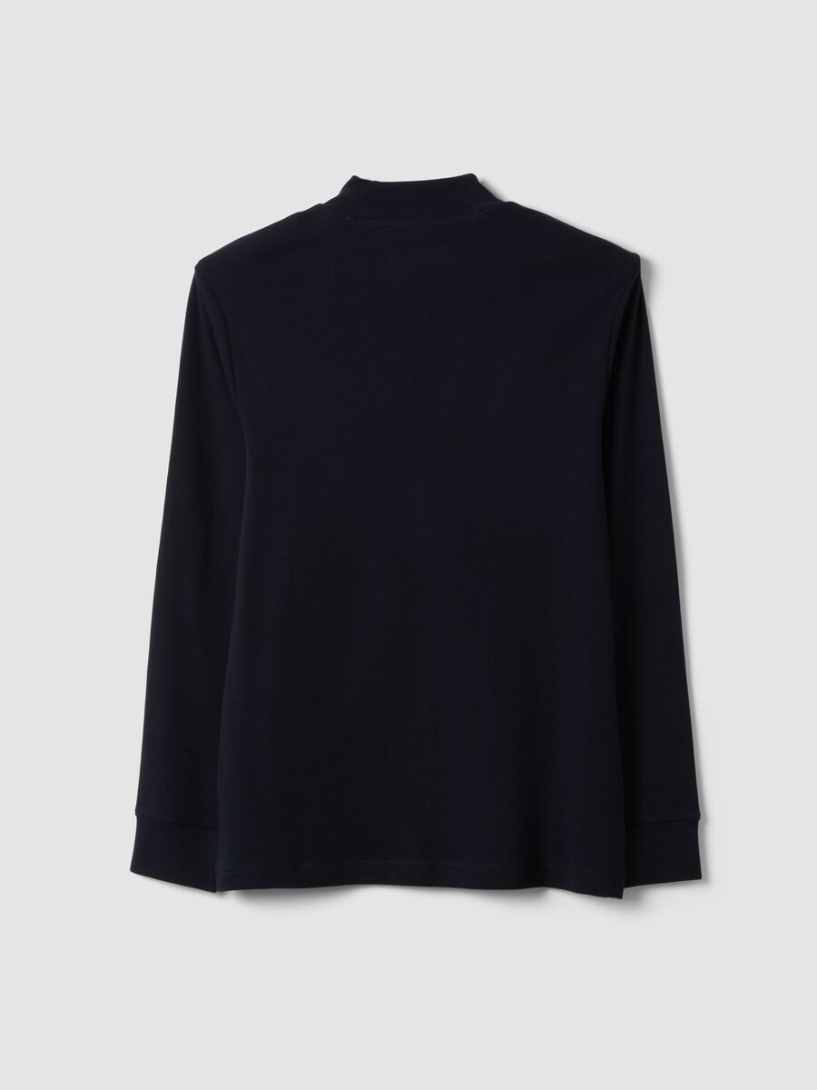 Blue pure cotton T-shirt with structured high neck_2