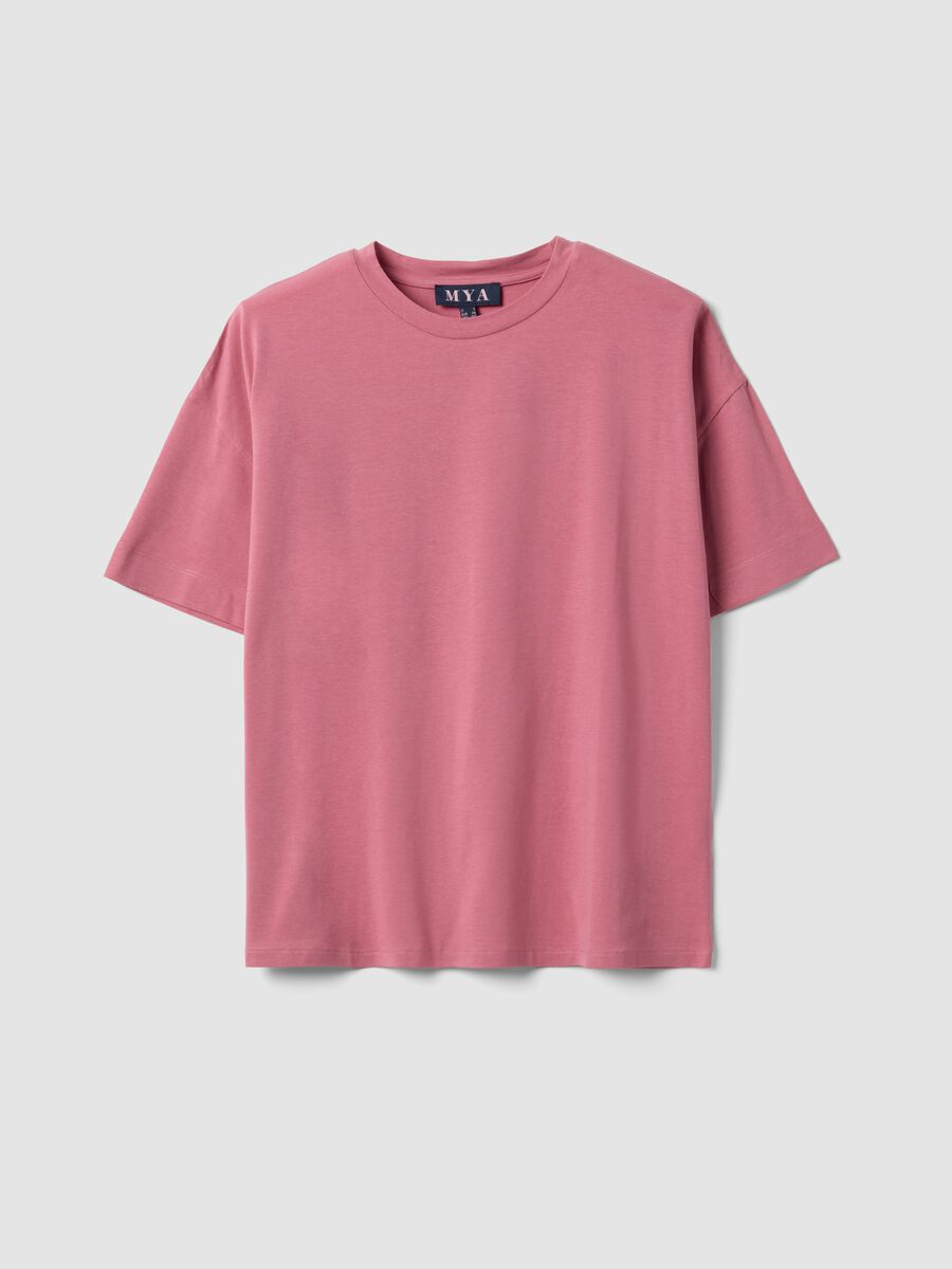 Pink crew-neck T-shirt in stretch cotton-modal blend, regular fit_0