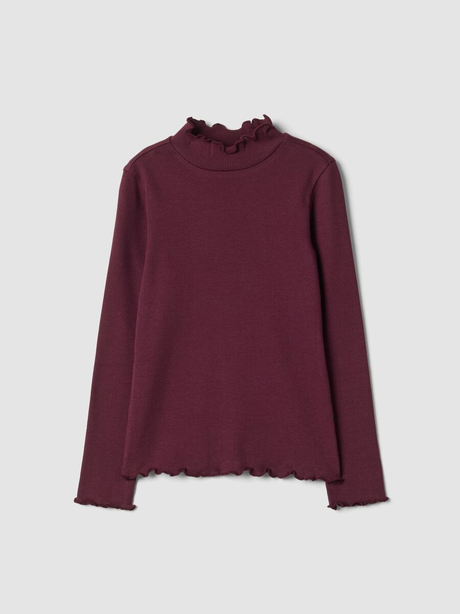 Purple organic stretch cotton T-shirt with mock neck_0