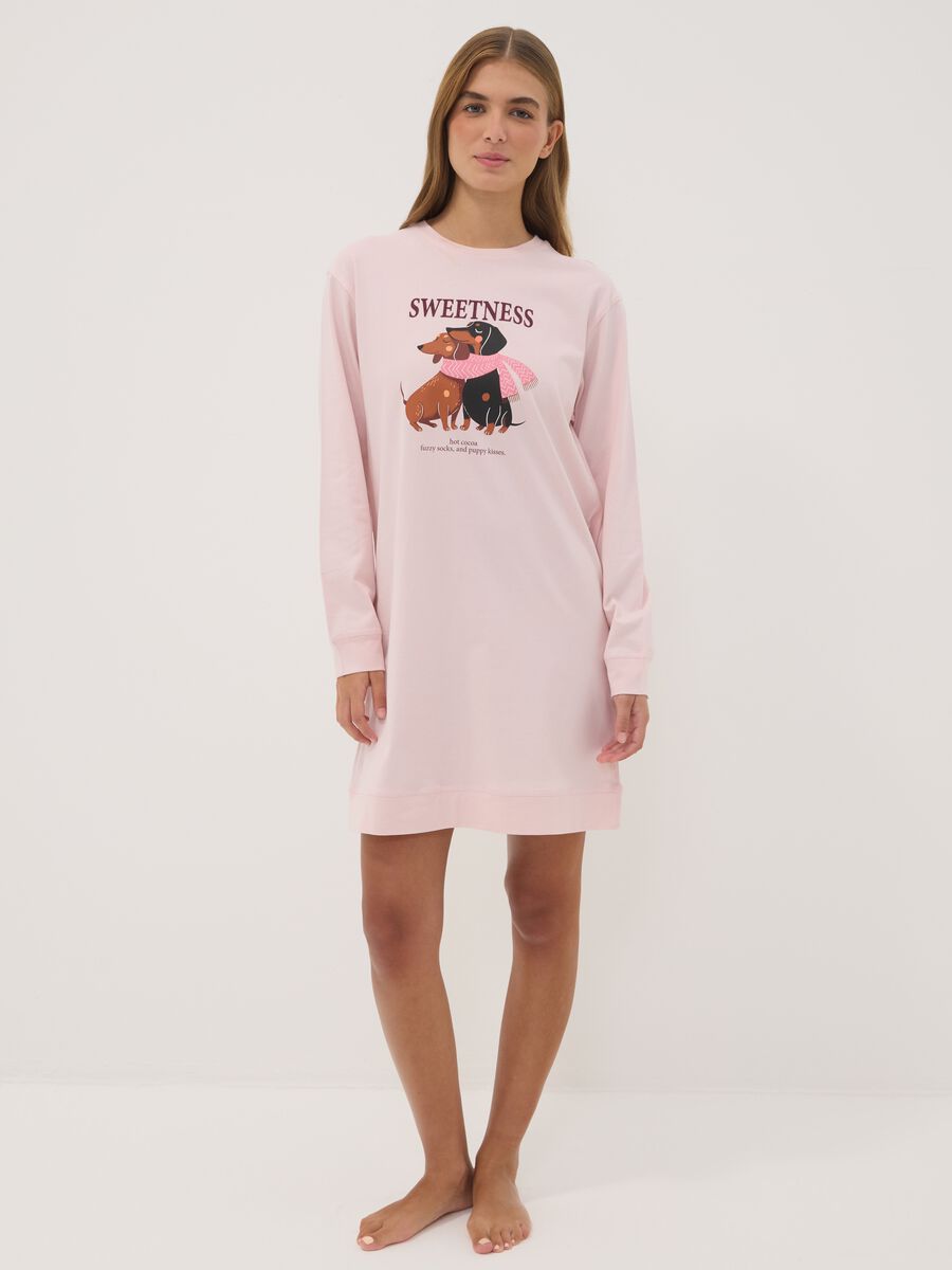 Pink organic cotton nightdress with crew neck_1