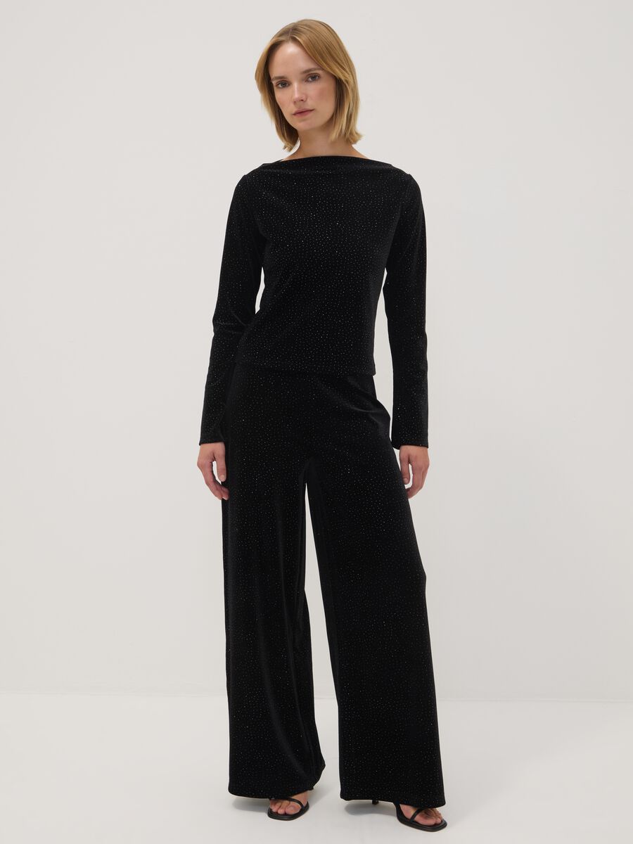 Black wide-leg trousers in stretch fabric_0