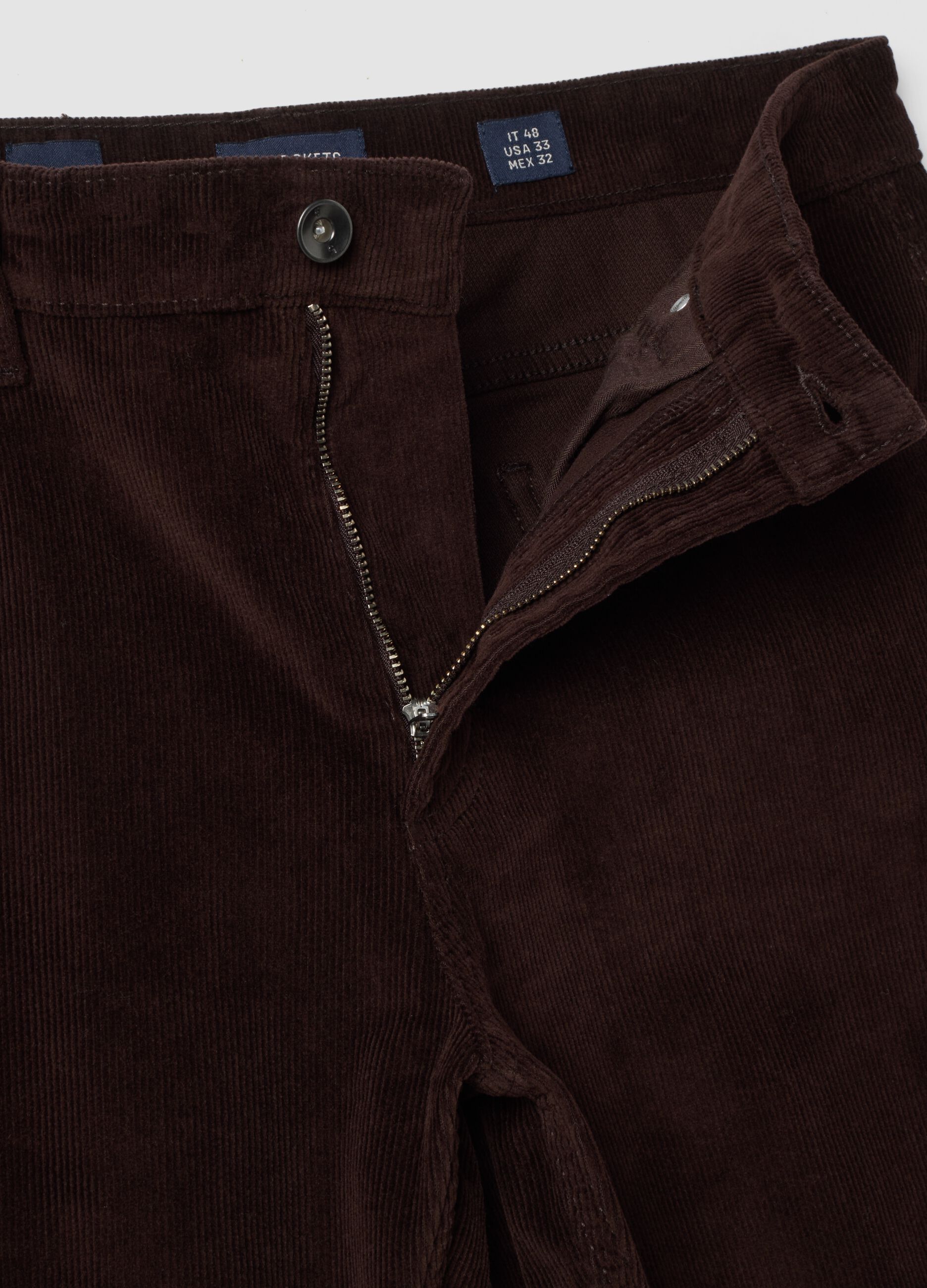 Pantaloni marroni in cotone elasticizzato a coste regular fit