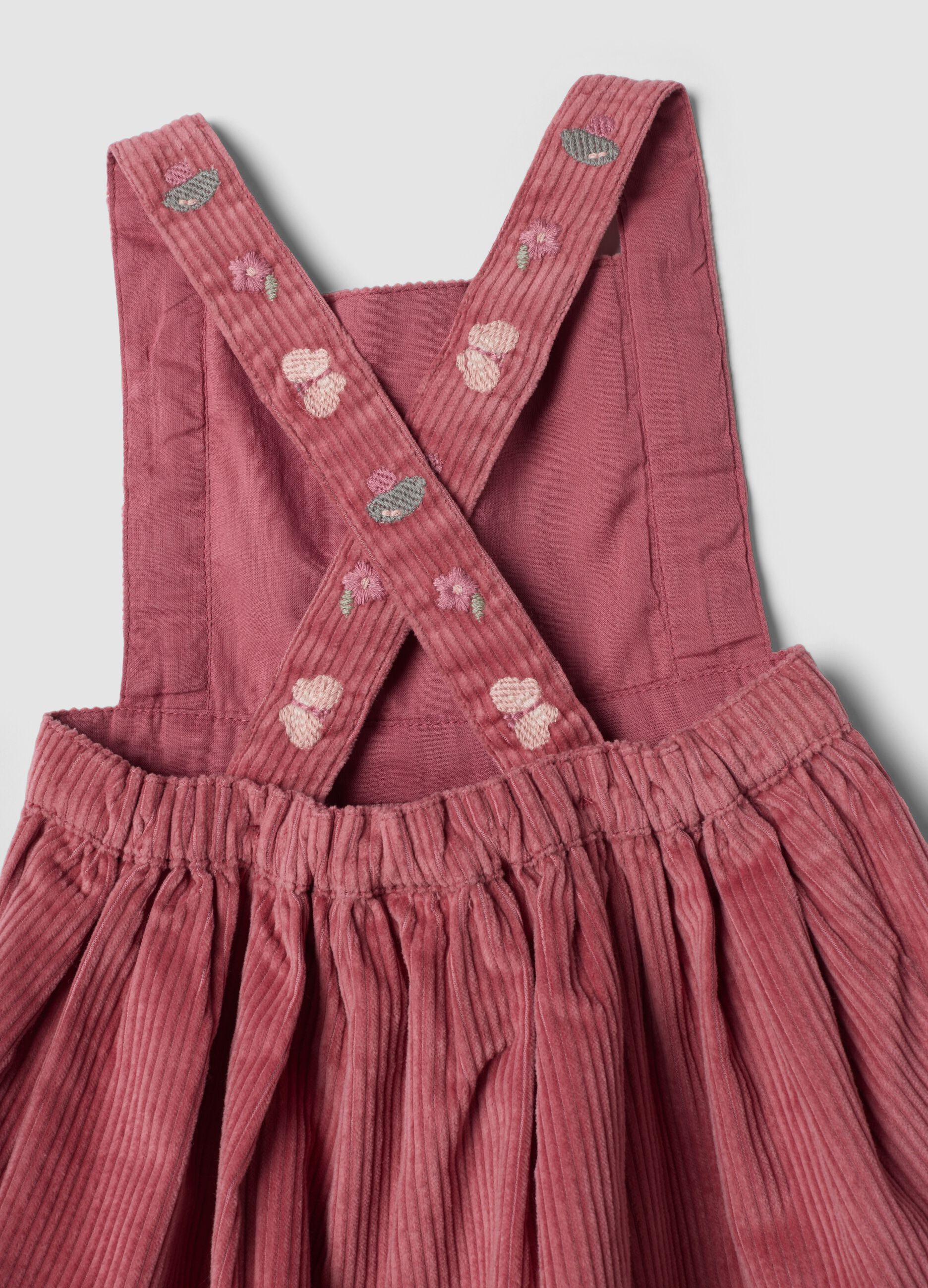 Pink pure cotton dress with ribbed square neckline, regular fit