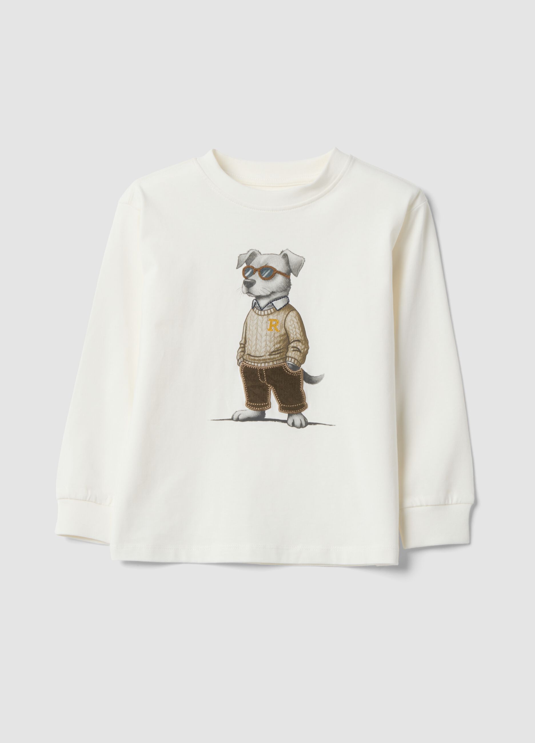 T-shirt bianco panna in puro cotone con girocollo