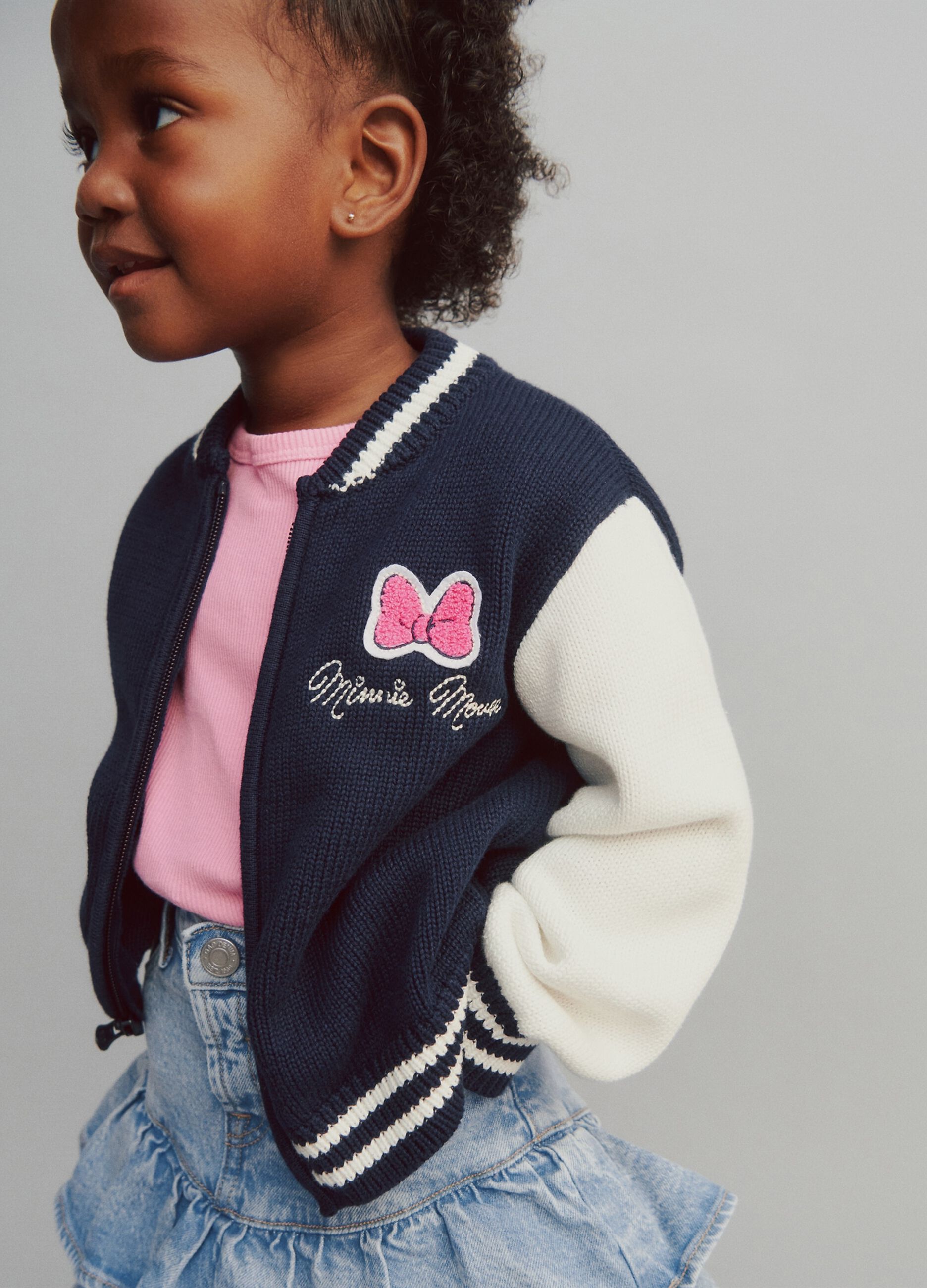 Girl's blue bomber jacket in pure cotton