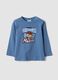 Blue organic cotton T-shirt with teddy bear print_0