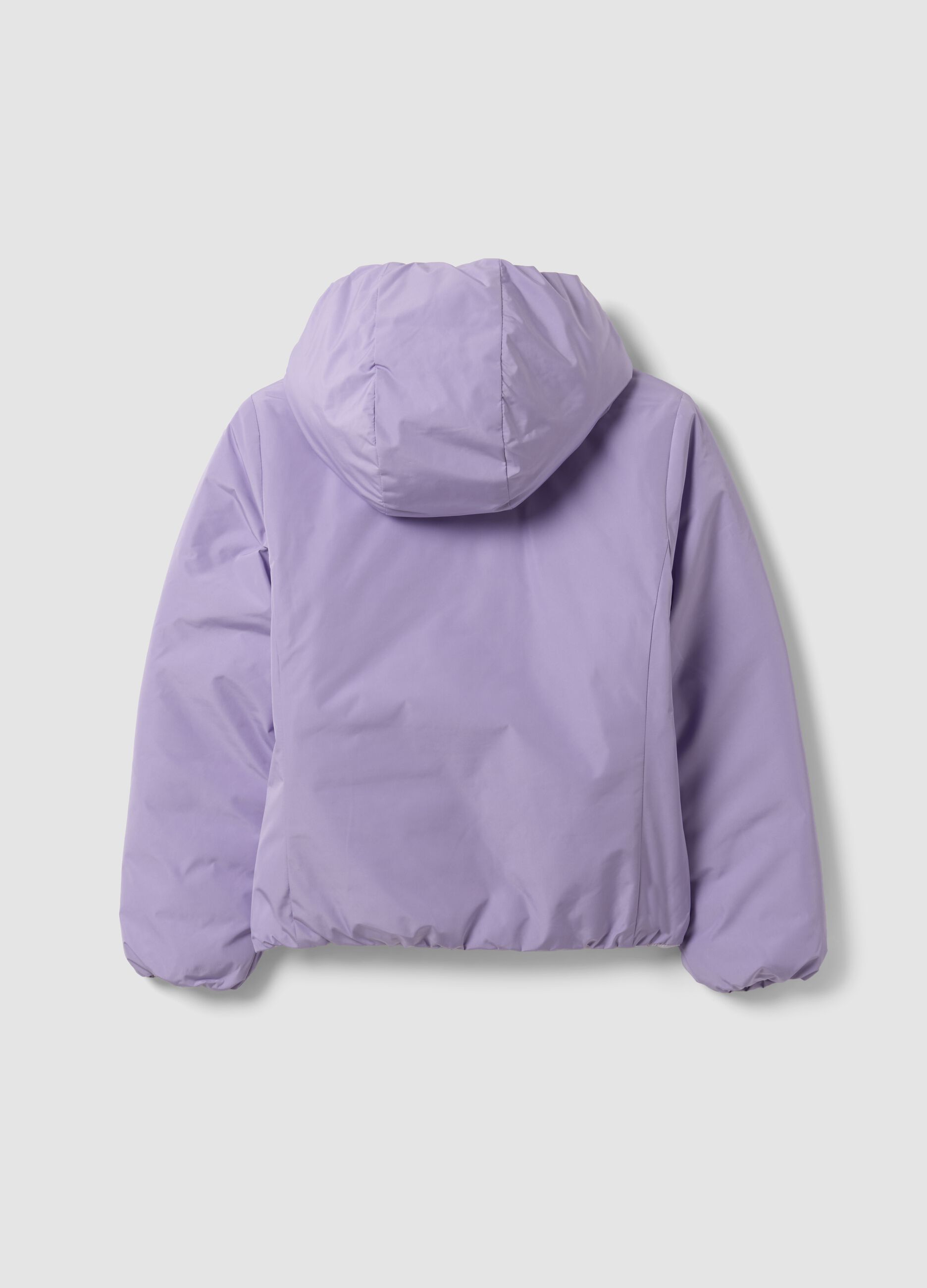 Purple reversible ultralight hooded jacket with zip for girls