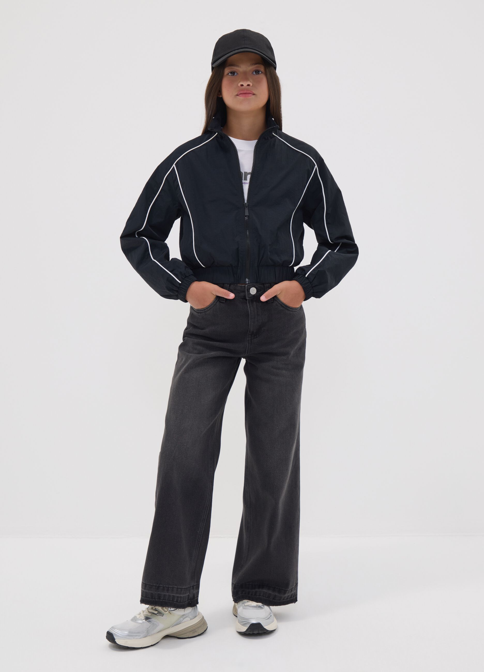 Black culotte jeans in a cotton, lyocell and viscose blend for girls