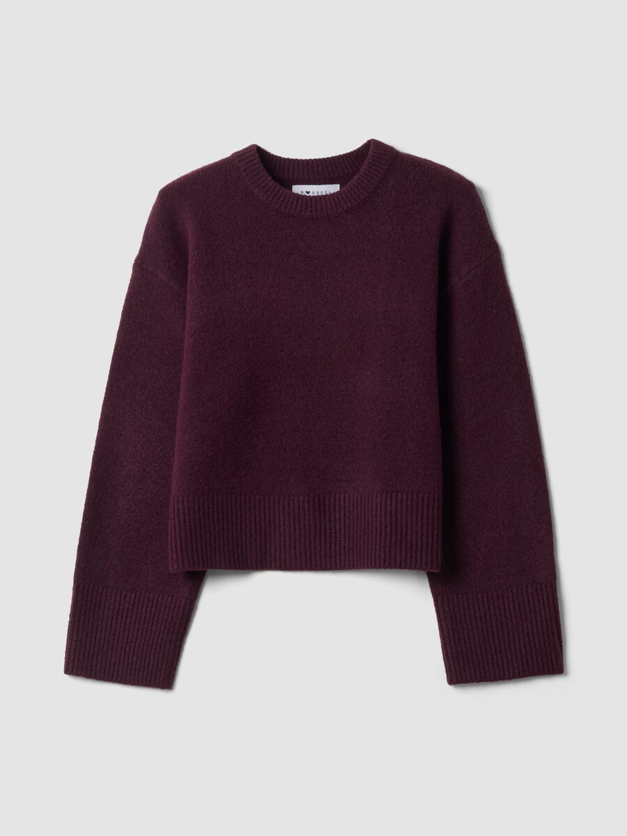 Purple stretch wool crew-neck jumper with oversized fit_0