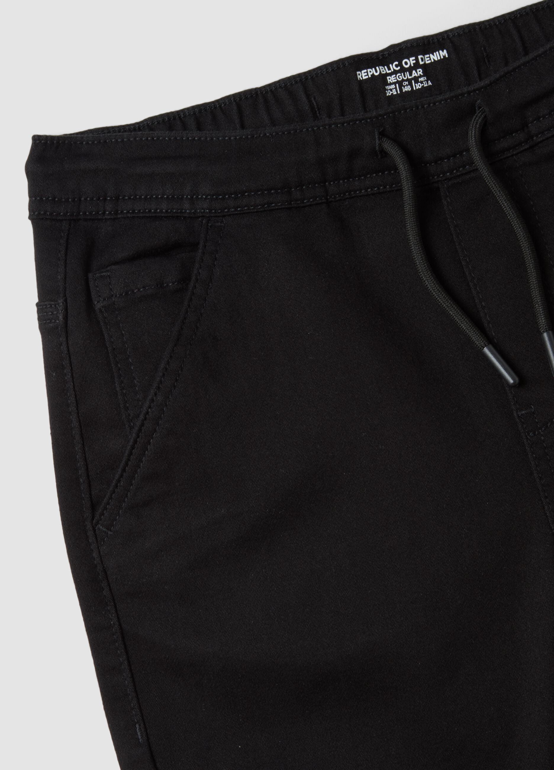 Black stretch-cotton denim joggers with elasticated waistband for boys