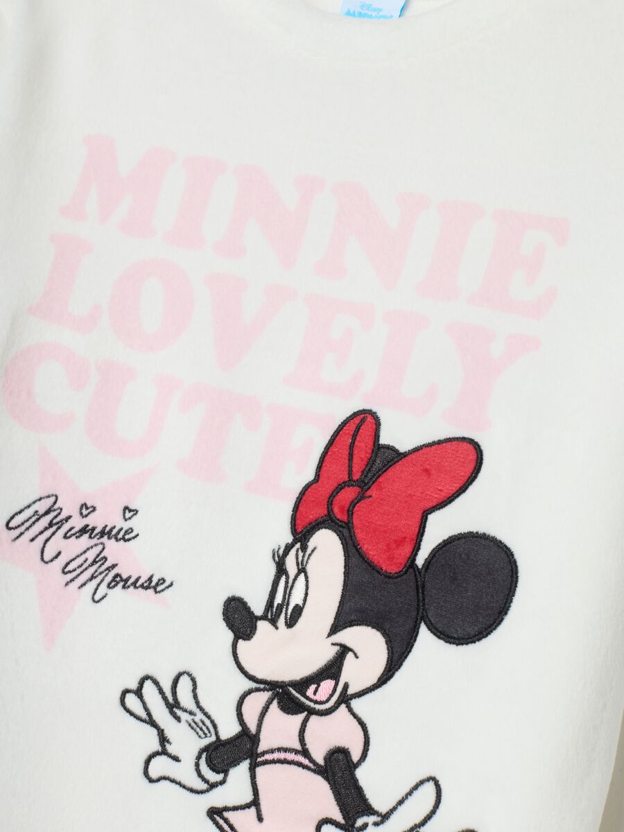 White stretch fabric Minnie print pyjamas with crew neck_3