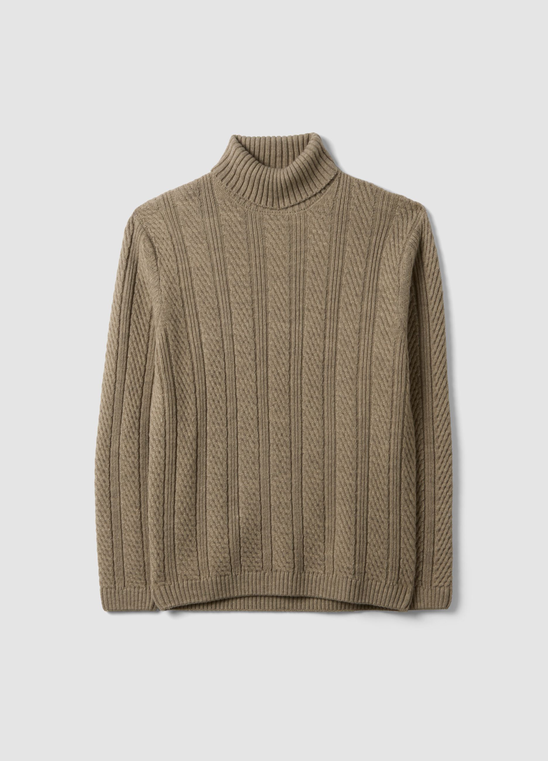 Beige wool-blend regular-fit roll-neck jumper