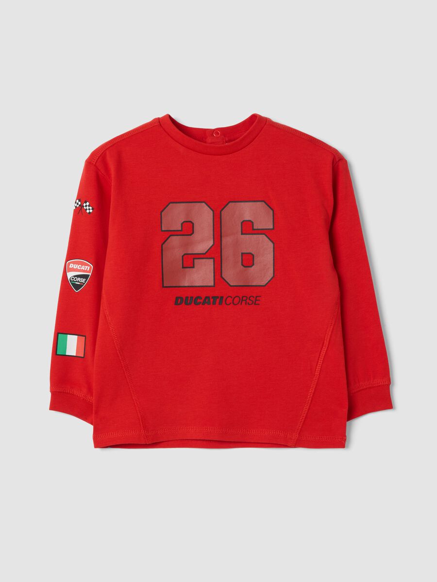Red stretch cotton jersey T-shirt with Ducati print_0