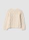 Beige openwork cotton-blend crew-neck cardigan_1