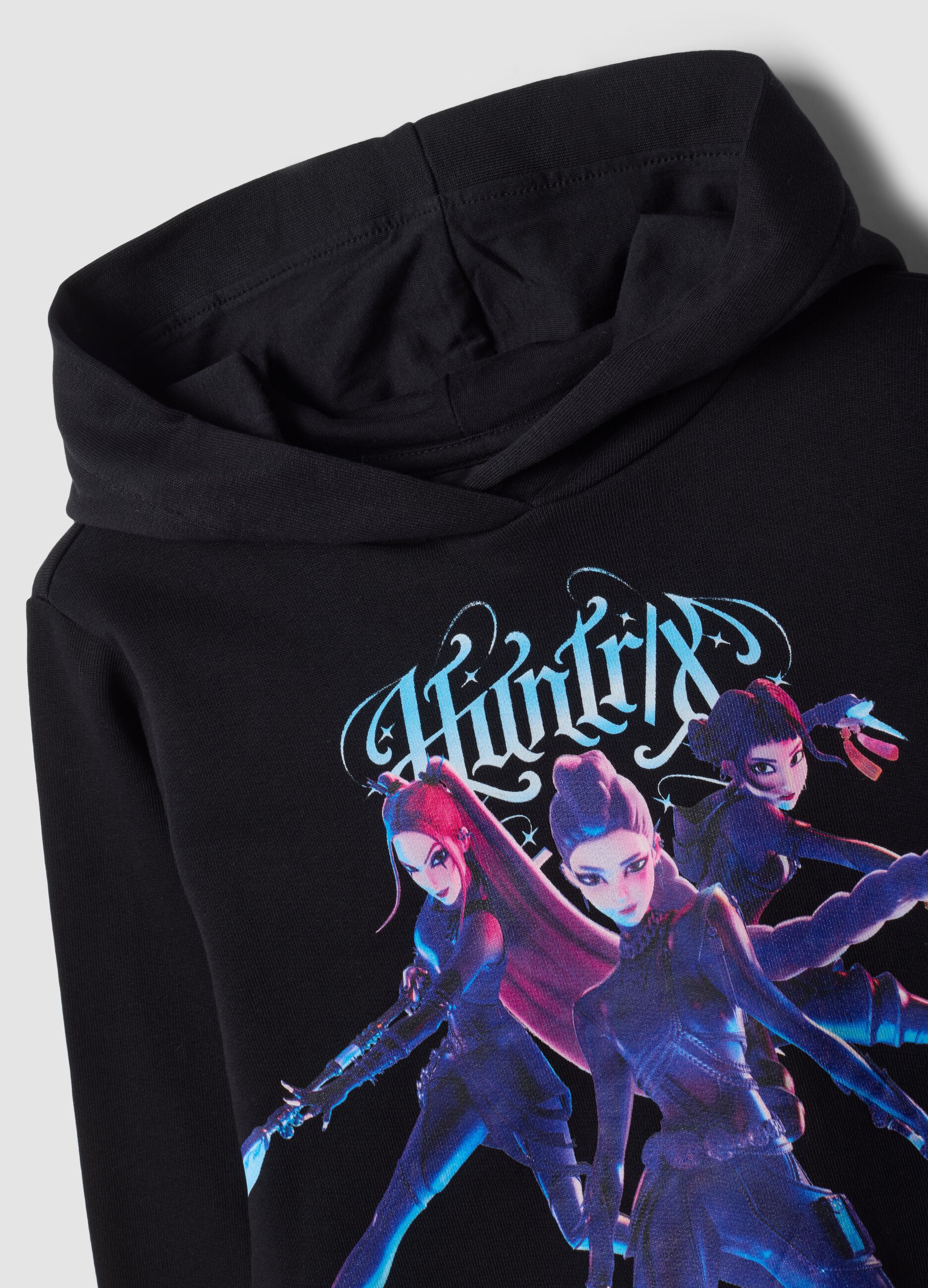 Black pure cotton hoodie with K‑Pop Demon Hunters print