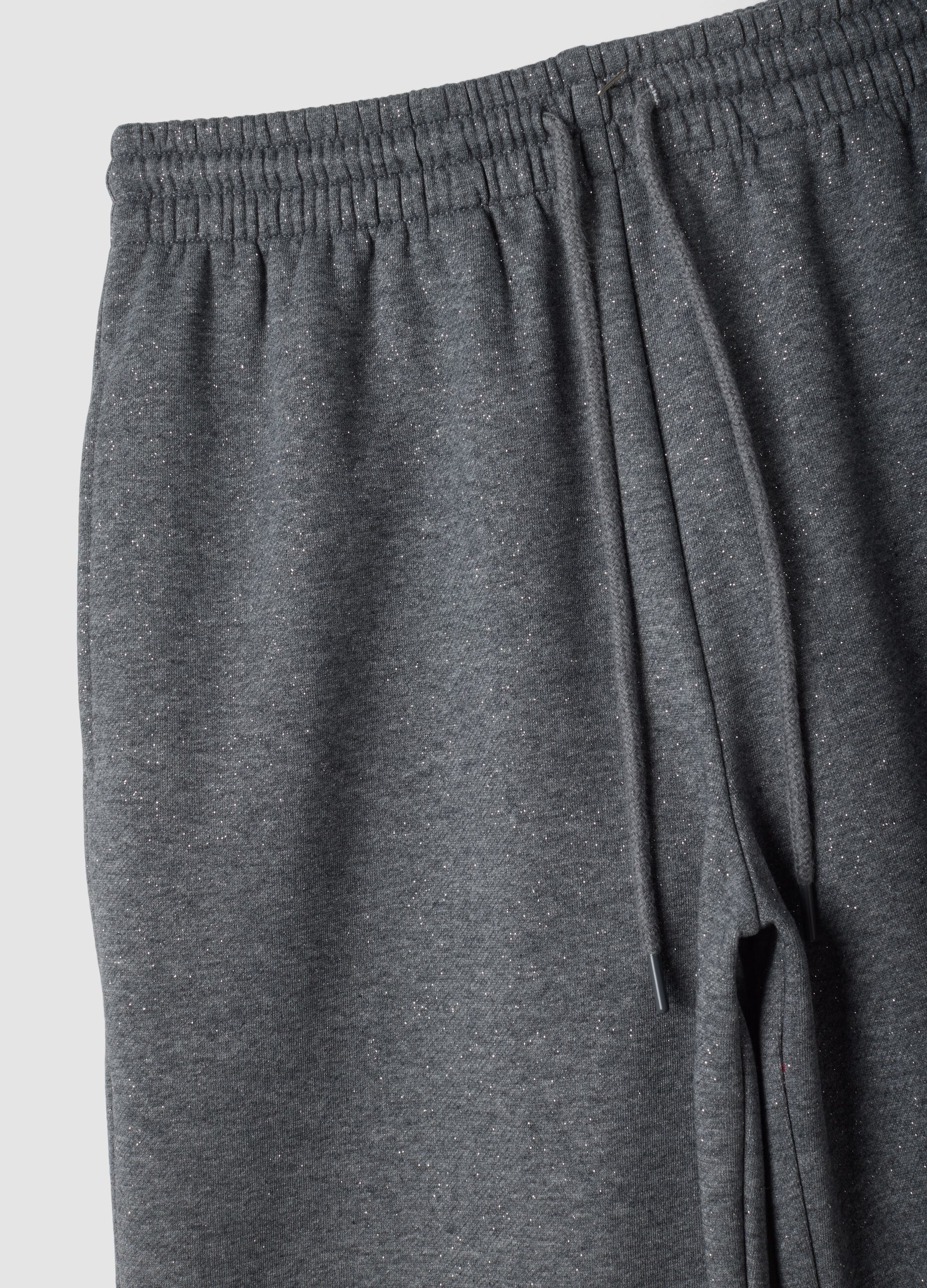 Grey wide-leg cotton-blend trousers with lurex