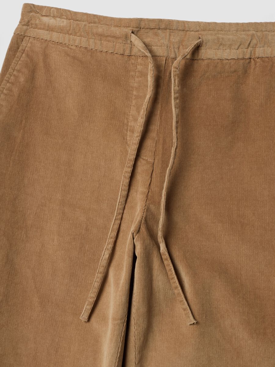 Beige ribbed stretch cotton trousers with elasticated waistband_5