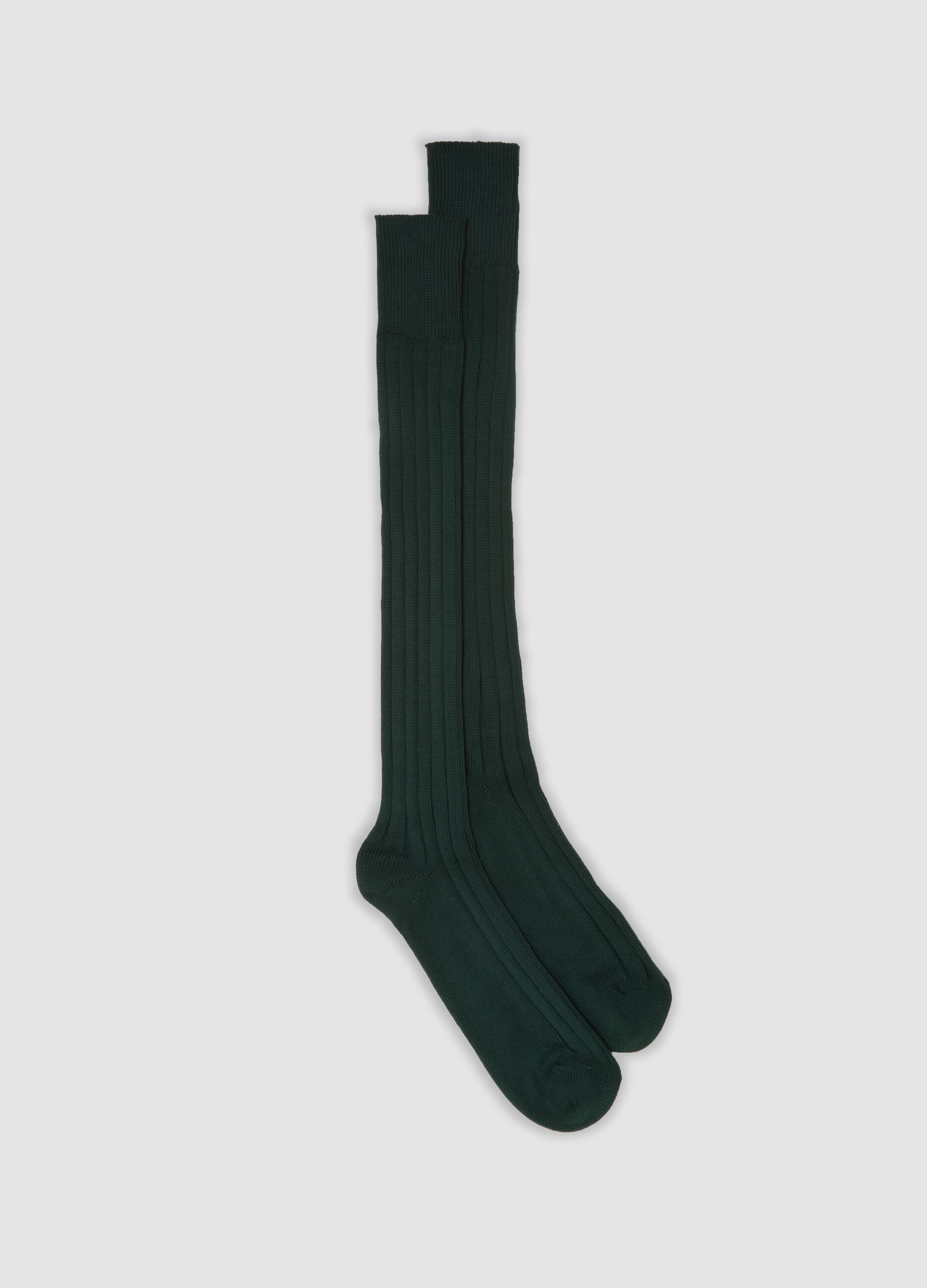 Green long ribbed socks in pure cotton