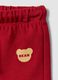 Red pure cotton trousers with elasticated waist and print for baby girls_2