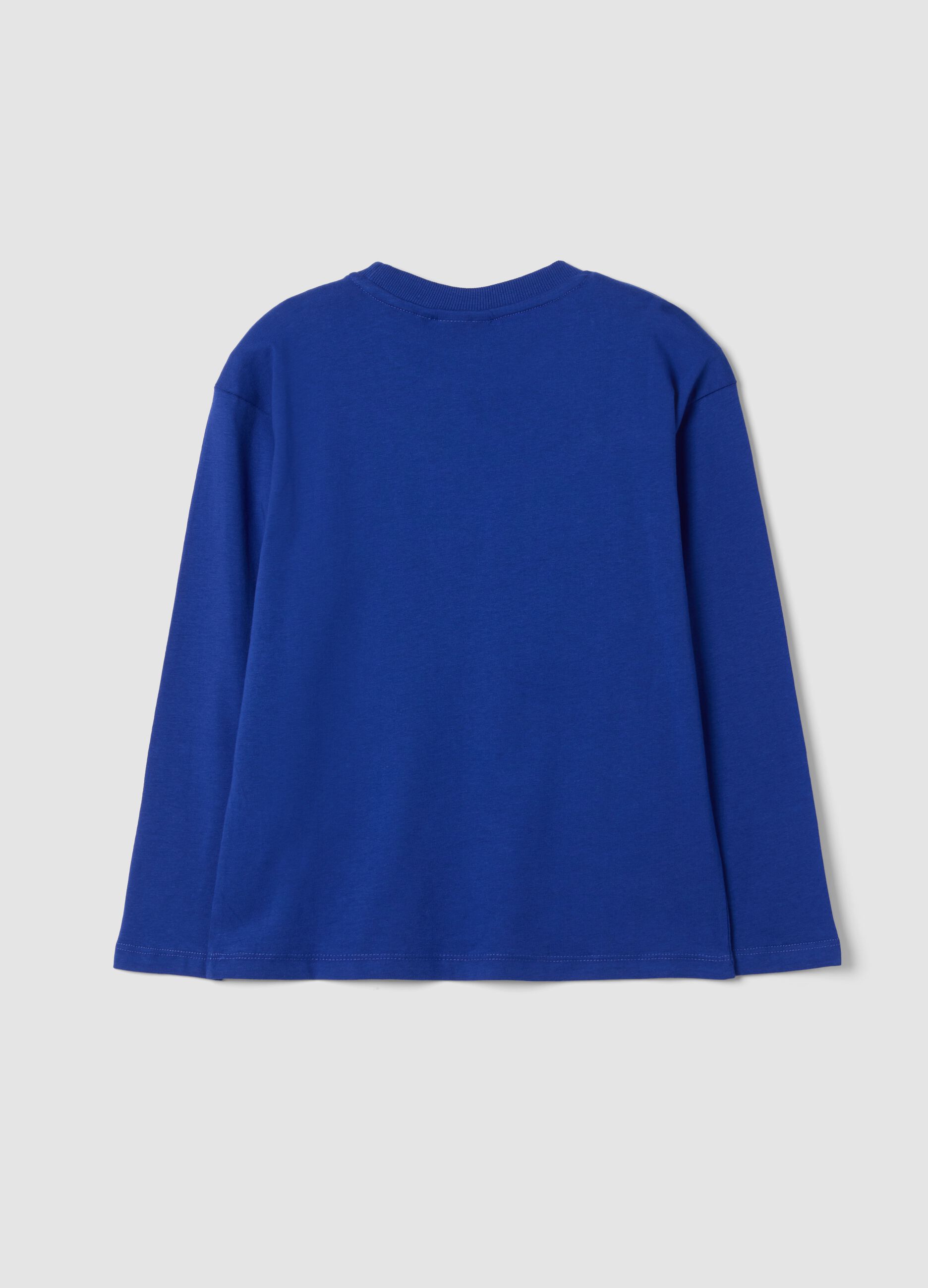 T-shirt blu in puro cotone con stampa basket