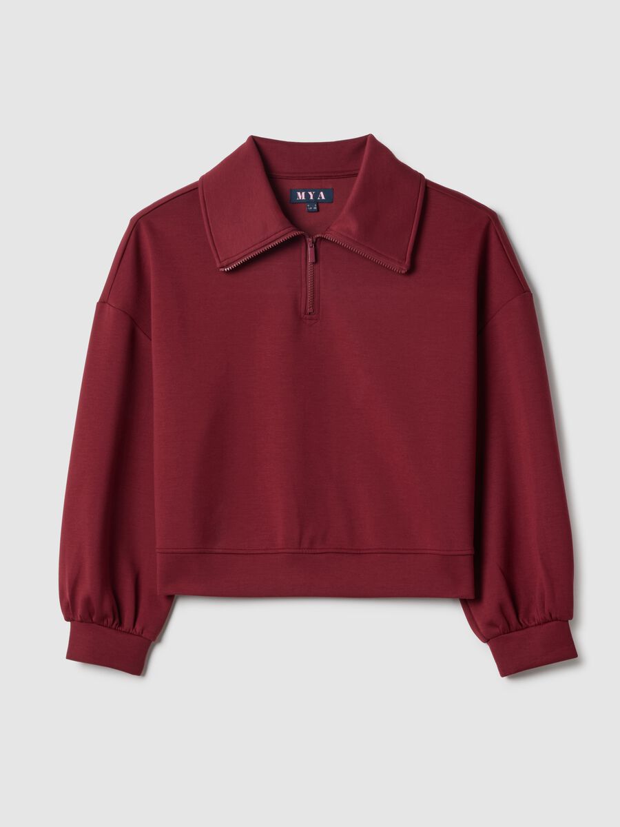 Red regular fit sweatshirt with fold-over collar and half zip_4