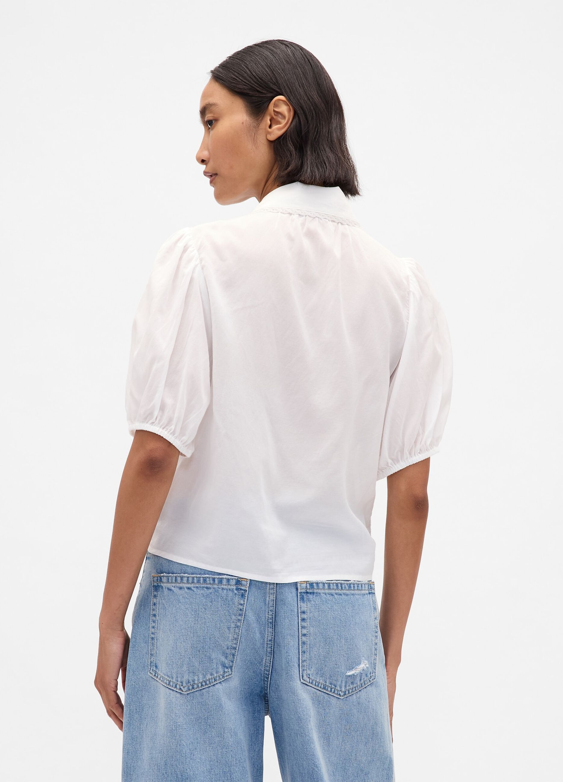 White blouse with short puff sleeves