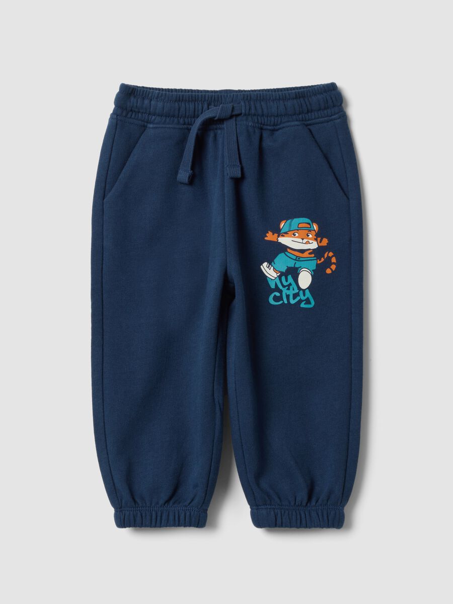 Blue pure cotton jogger trousers with elasticated waist for baby boys_0