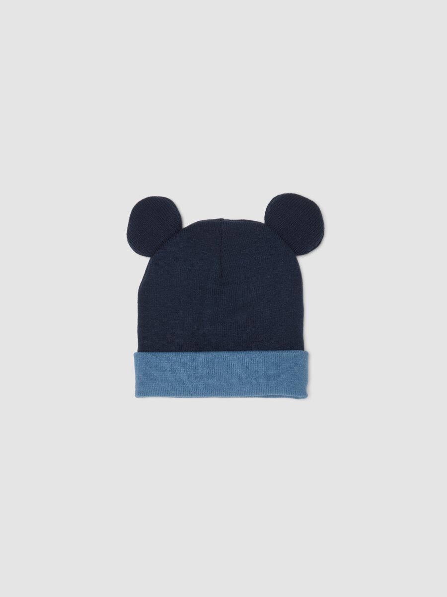 Navy blue beanie with turn-up, appliqu&eacute; ears and Mickey print_1
