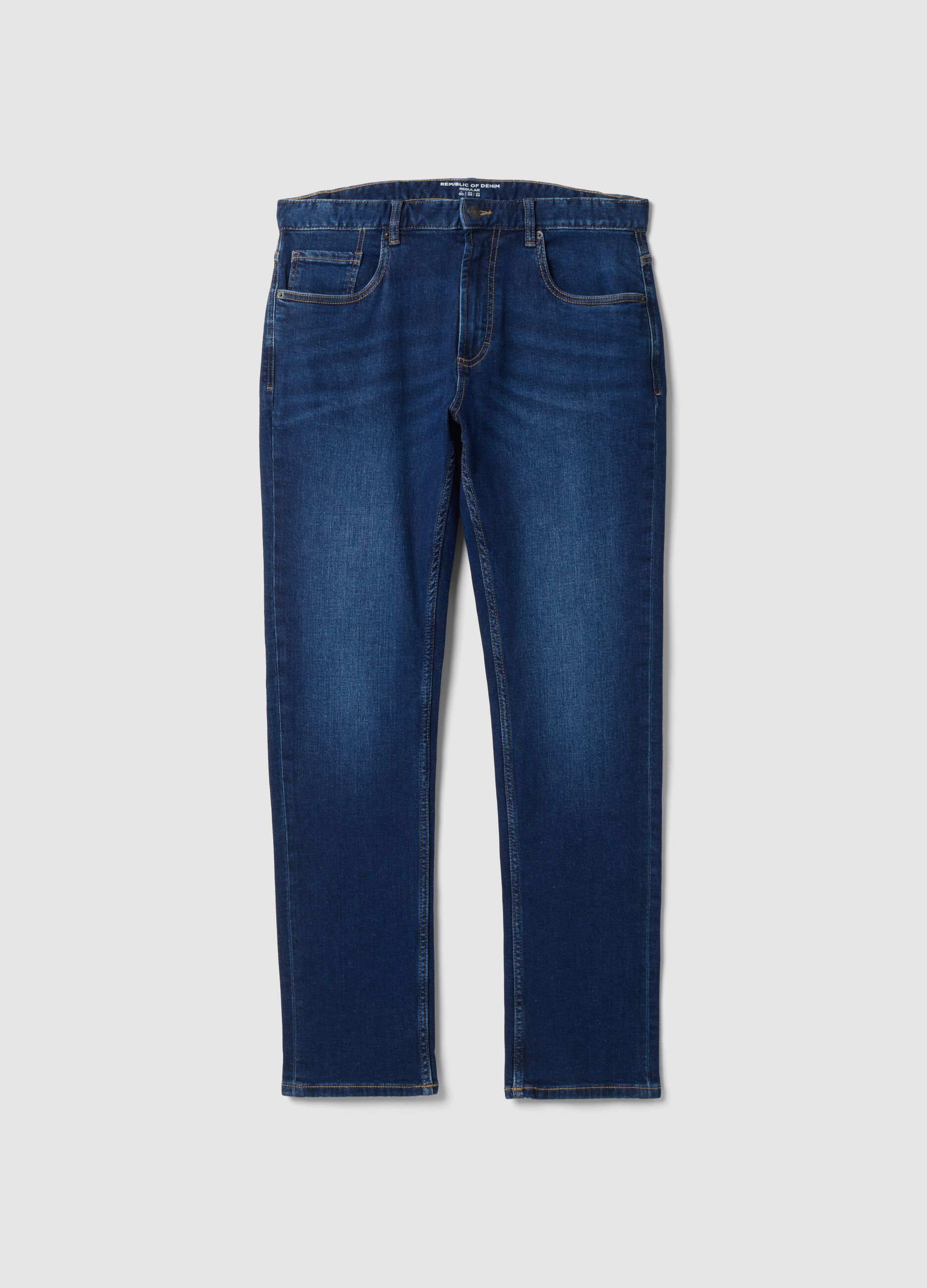 Jeans denim blu in cotone elasticizzato regular fit